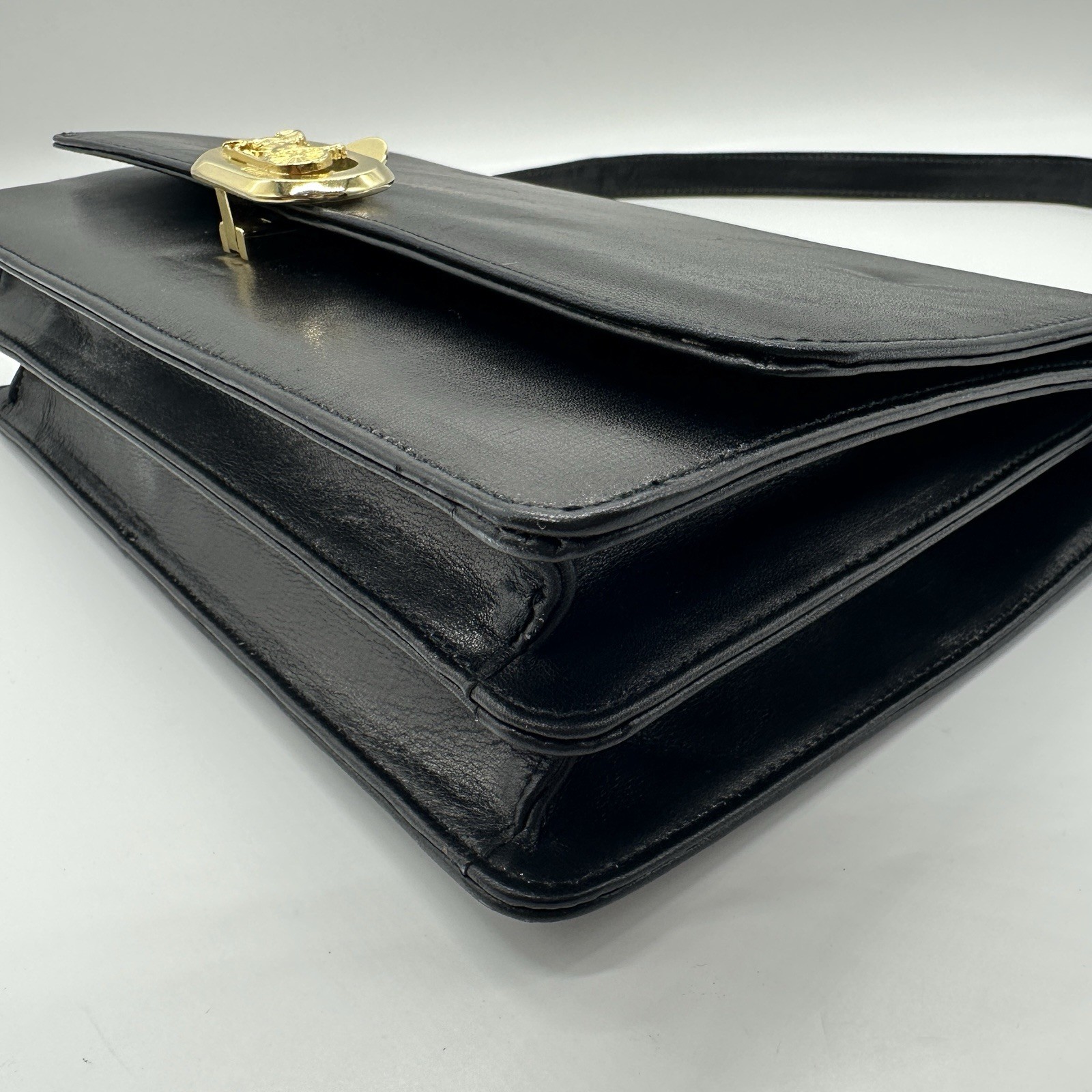 Celine Shoulder Bag Horse Carriage Vintage Black Gold Leather Purse Authentic!!