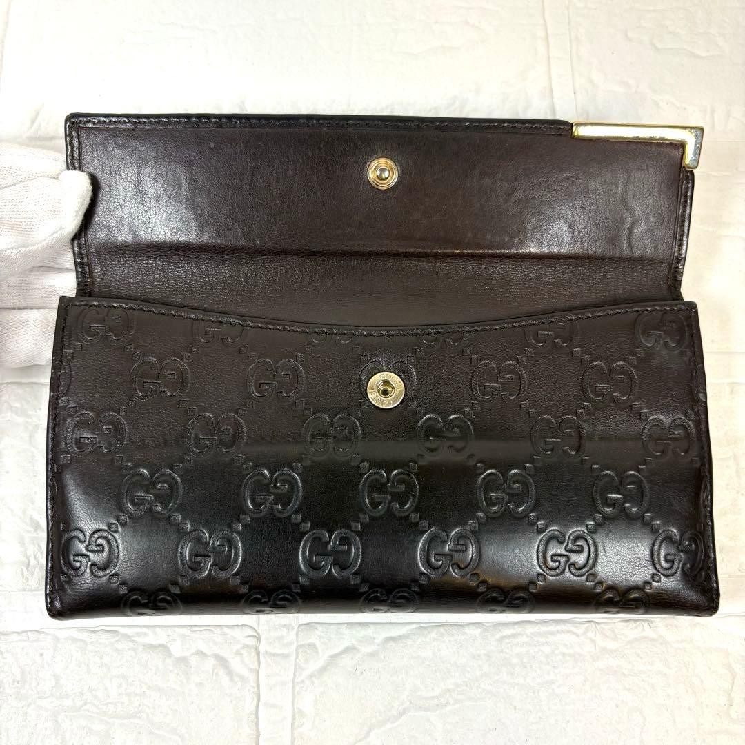Gucci GUCCI Gucci Shima Long Wallet Logo Plate Dark Brown