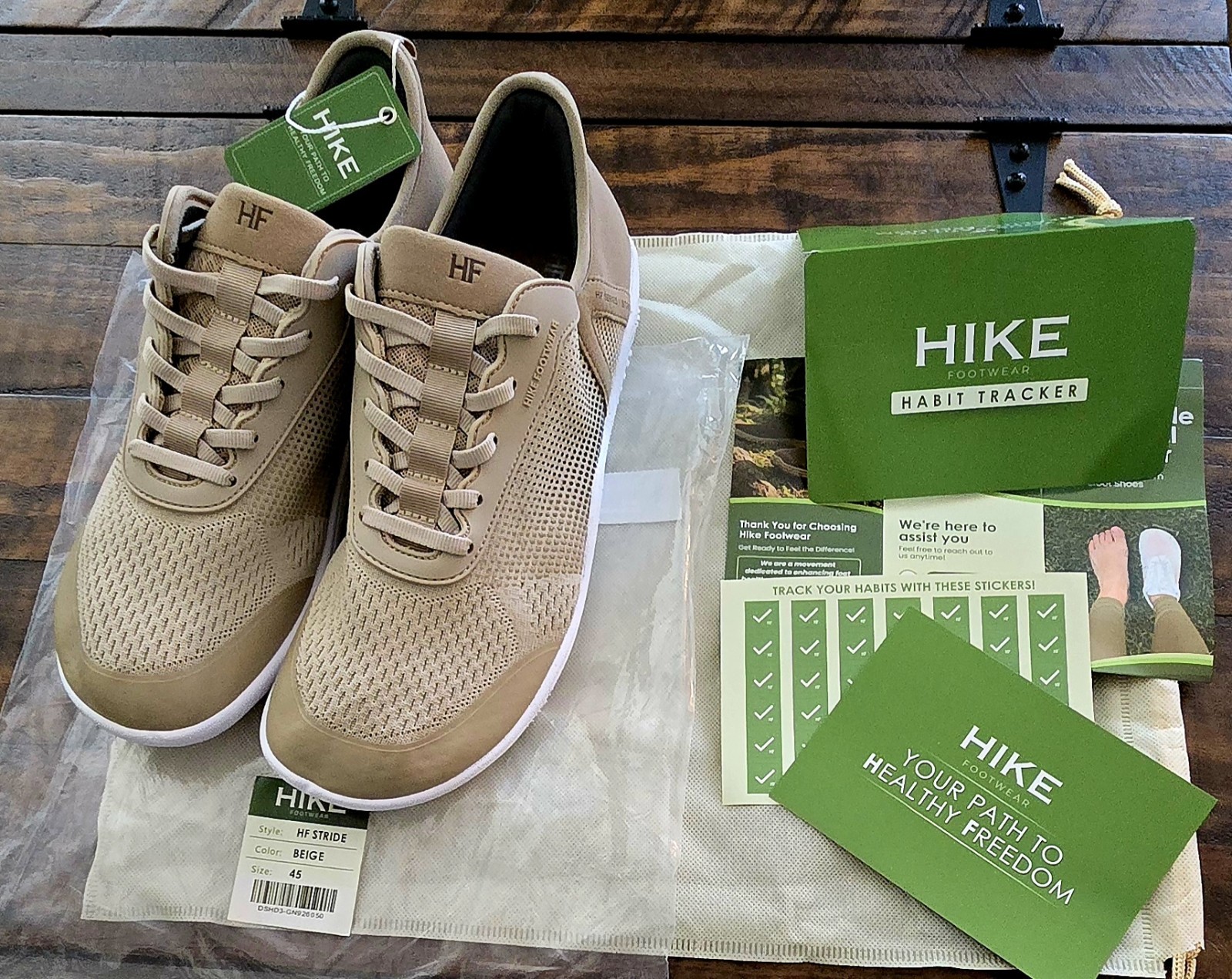 Hike Footwear HF Stride Beige Barefoot Sneaker Unisex EU 45 Womens 14 Men 12 NWT