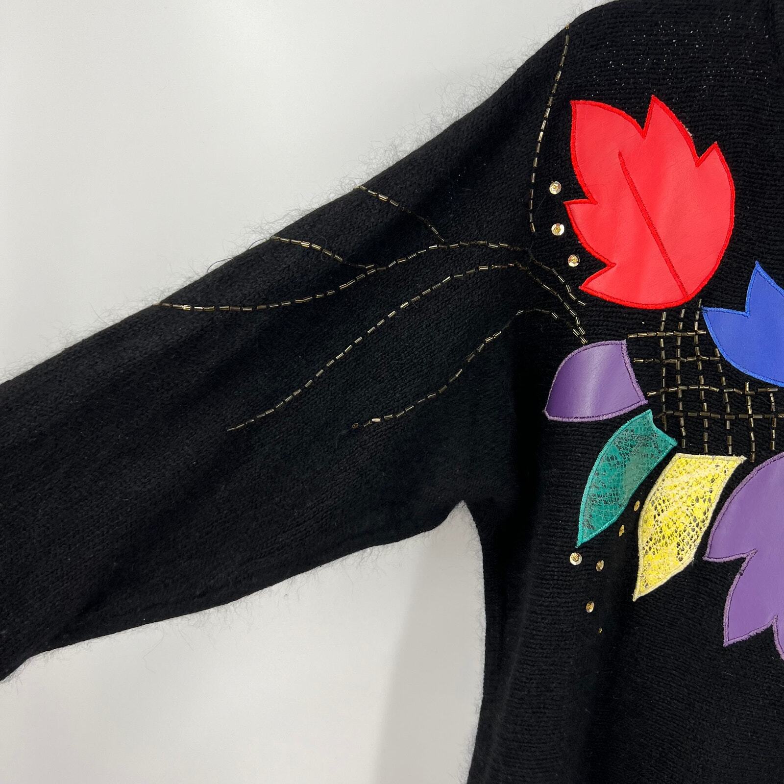 Vtg Work In Progress Knit Tunic Sweater 90’s Sequins Leaves Silk Angora Small