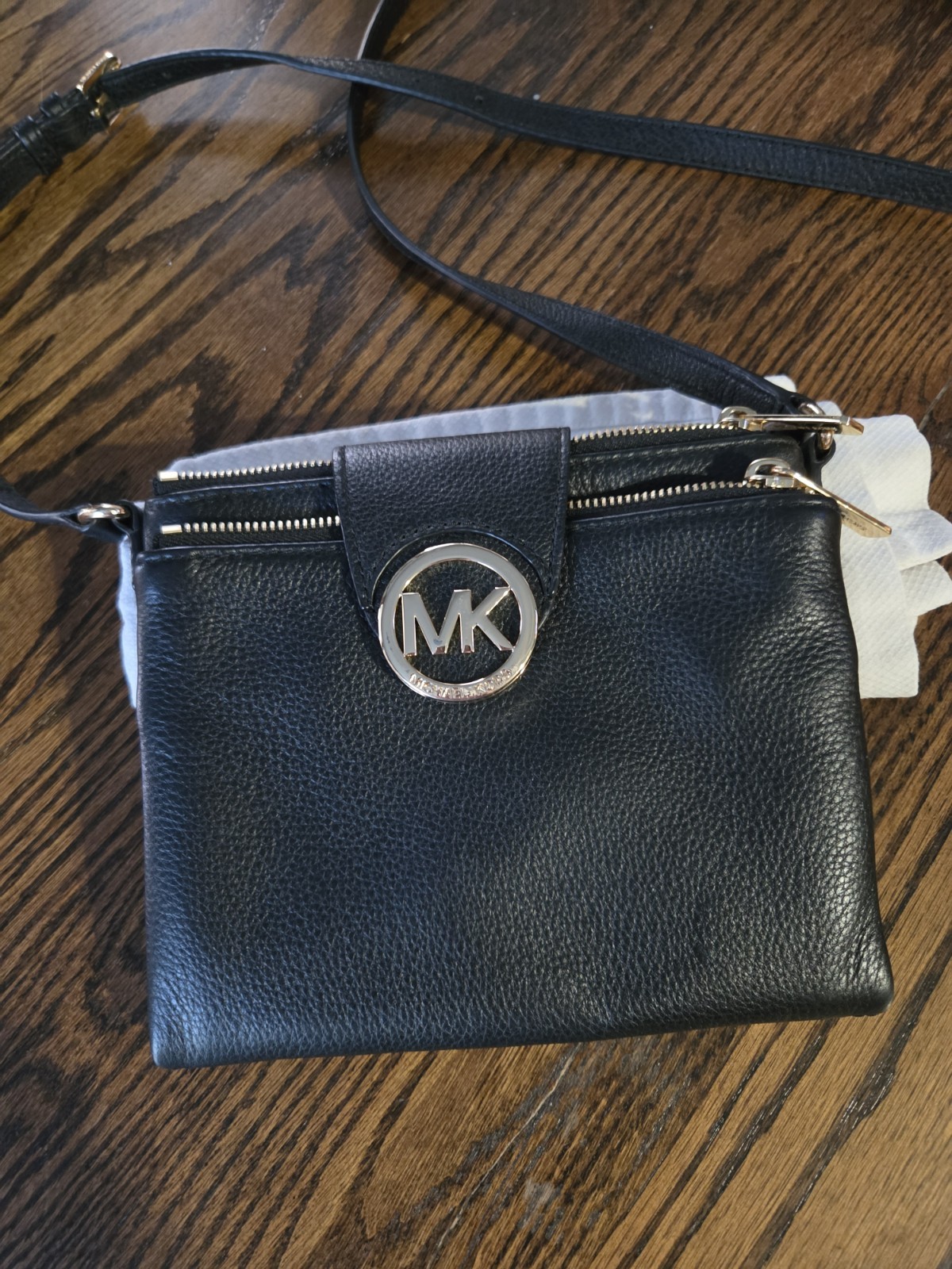 Michael Kors Crossbody Handbag Black With Gold Accents