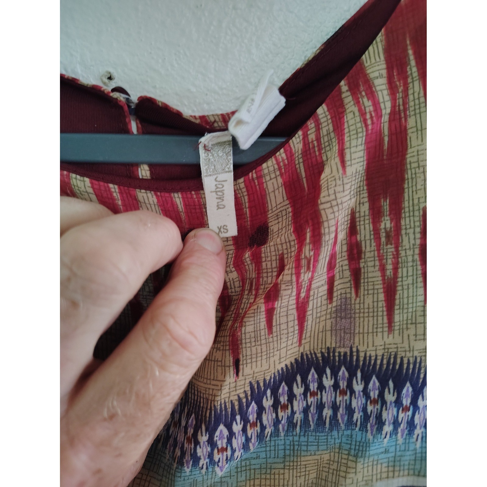 Japna Womens XS Ikat Geometric Print Sleeveless Chiffon Mini Dress Burgundy Tan