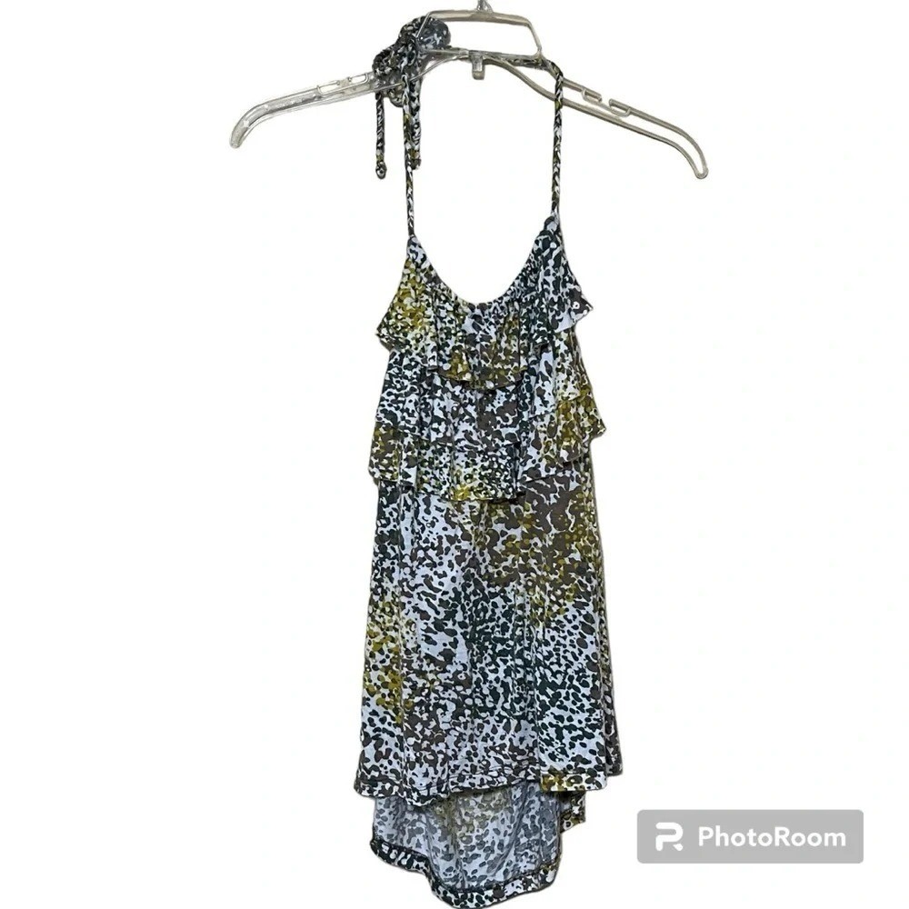 Banana Republic Ruffle Halter top Medium Abstract Print Open Back