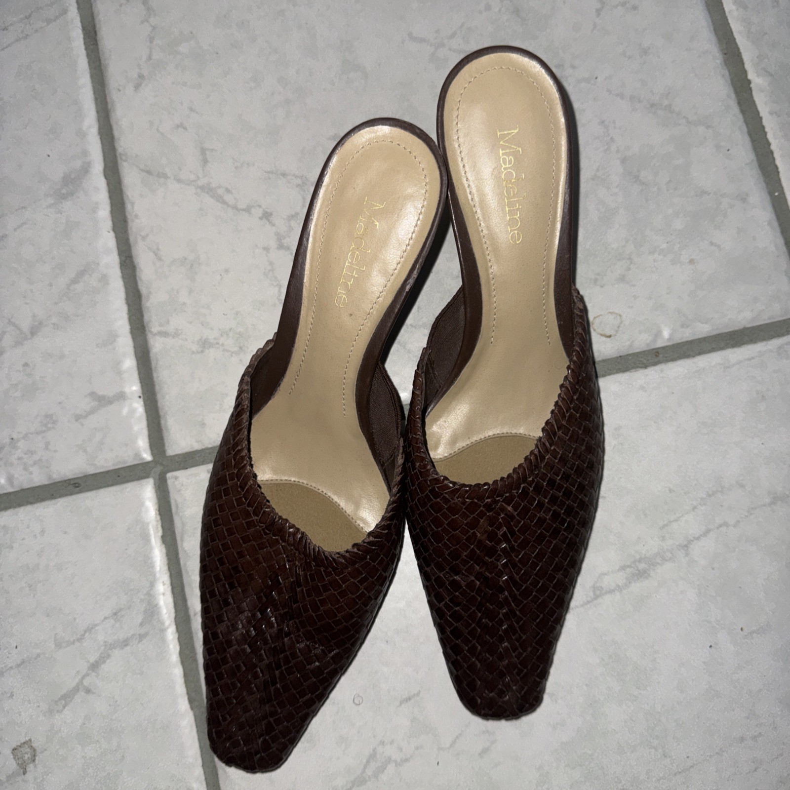 Women’s Madeline Brown Braided Leather Mules Size 7.5M