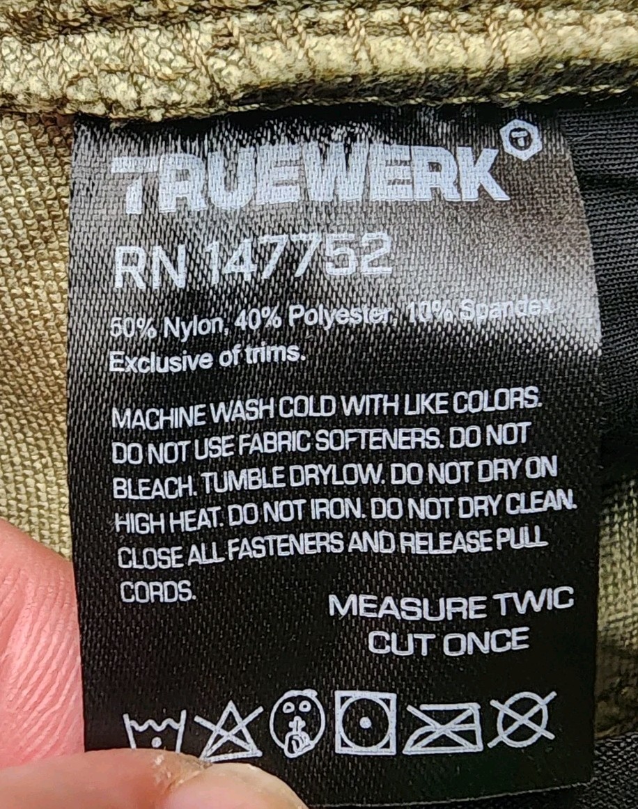 Truewerk Mens Sz 36×32 Utility Cargo T2 Werkpant Green Tactical Pants Stretch