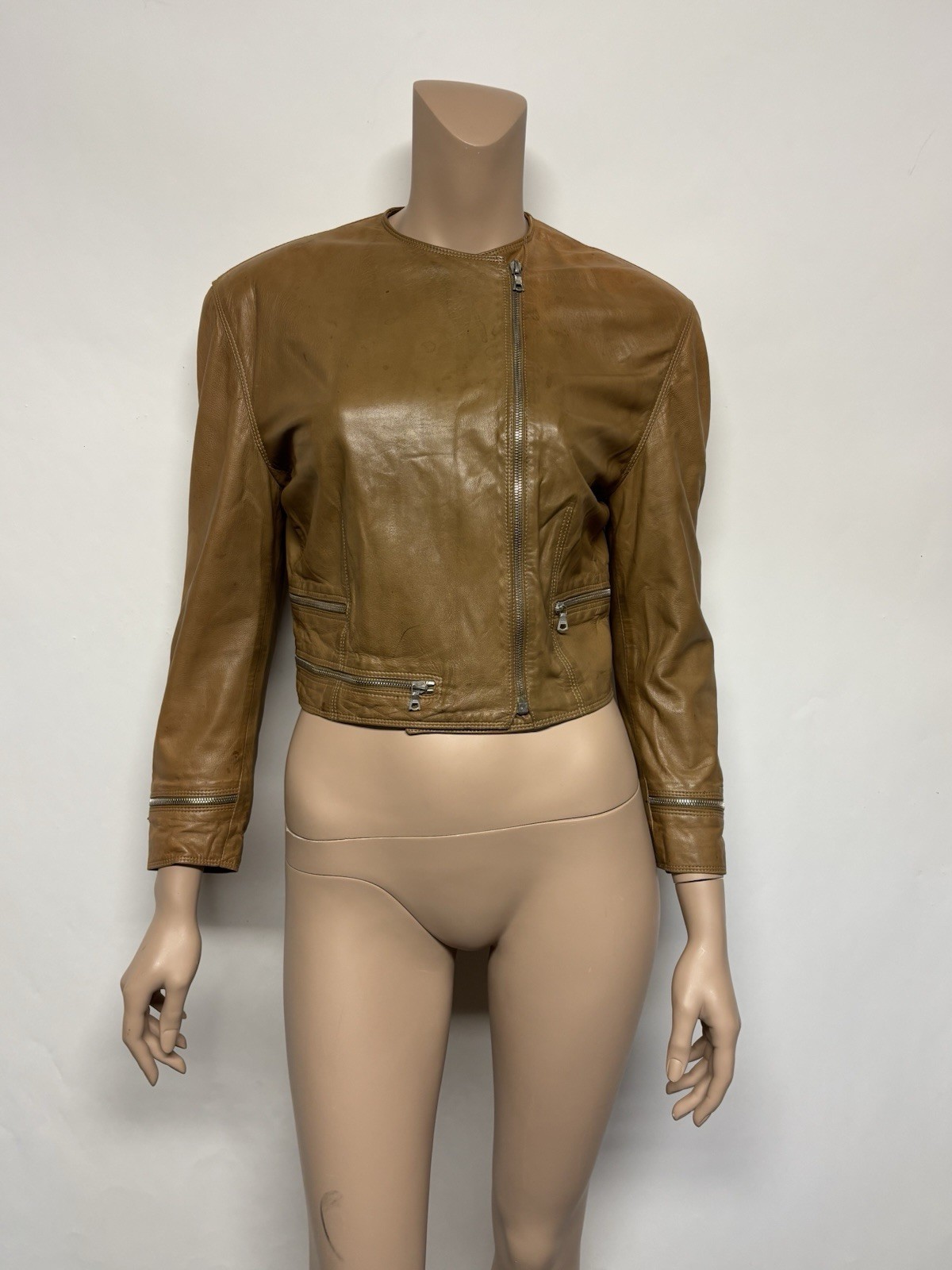 Vtg Gianni Versace 80s Brown Leather Cropped Jacket IT40 US6