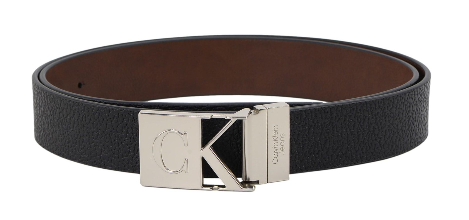 Calvin Klein Men’s 38mm Wide Genuine Leather CK Logo Buckle Belt Black/Brown