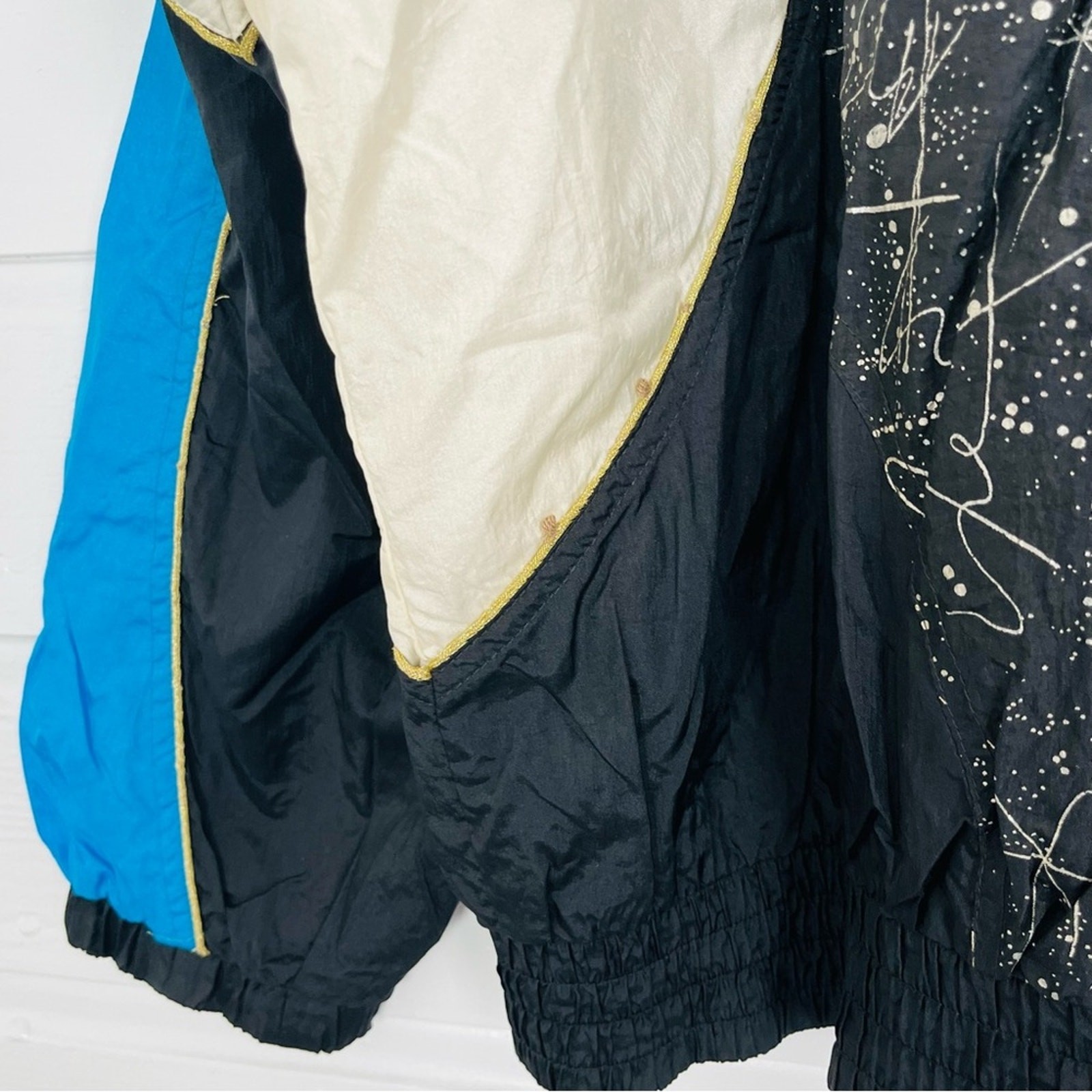 Vintage 90s Windbreaker Jacket Wacky Abstract Electric Blue Gold Black Splatter
