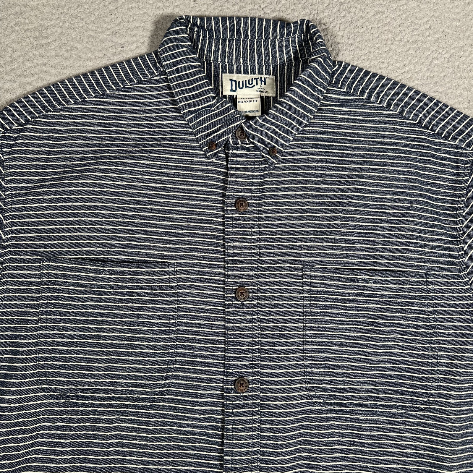 Duluth Trading Co Shirt Mens XL Tall Blue Striped Flannel Workwear Outdoor Logo