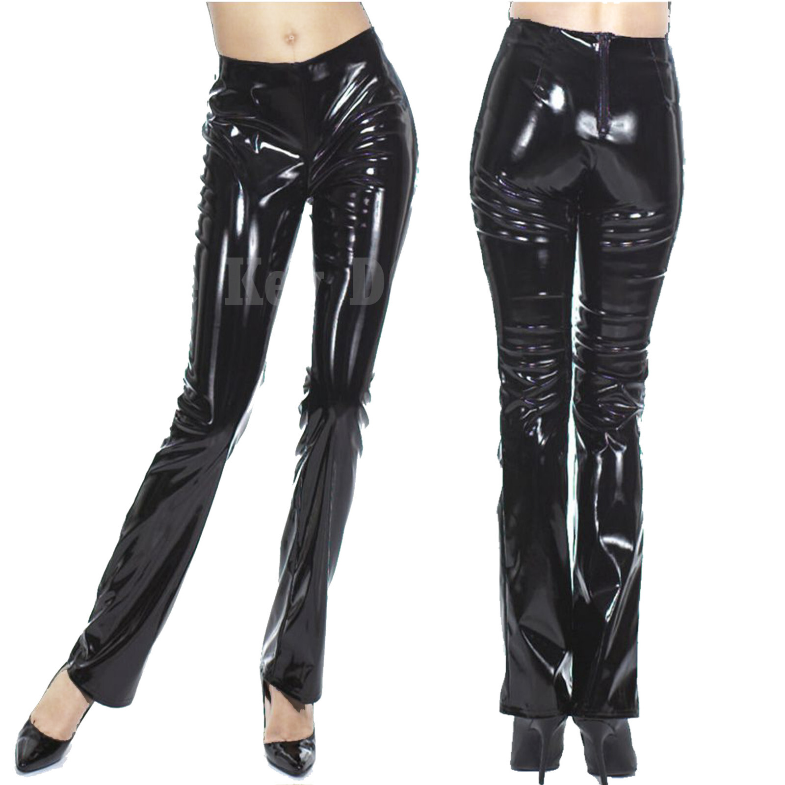 Women PVC Vinyl Gothic Pant Glossy Black WET Look Slim Fit Ladies Disco Pant