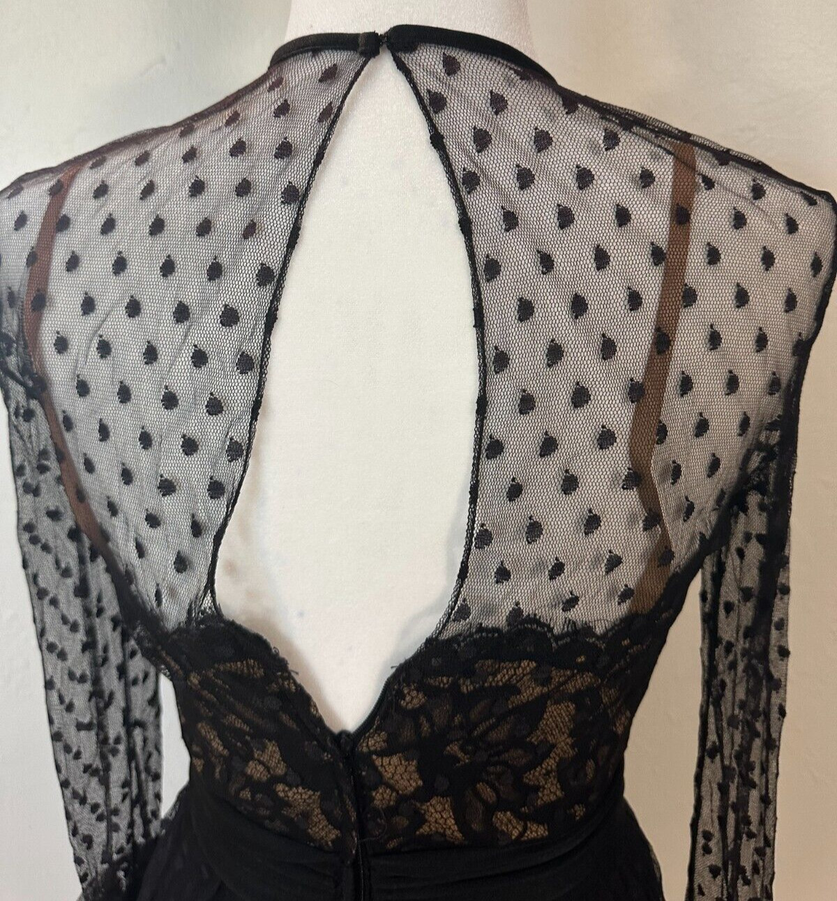 Vintage 60s Jack Bryan Illusion Lace Polka Dot Tulle Flouncy Cocktail Dress