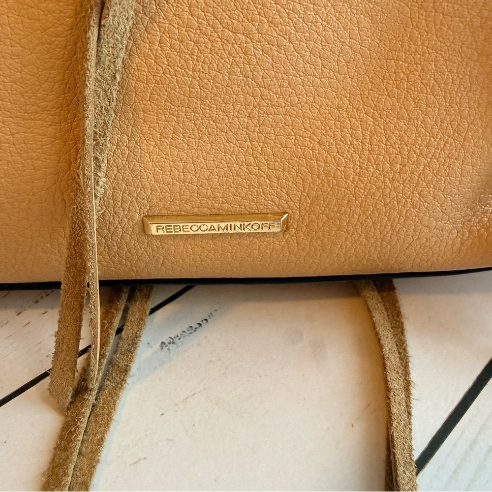 Rebecca Minkoff Tan Pebbled Leather Mini Satchel Crossbody with Fringe Details