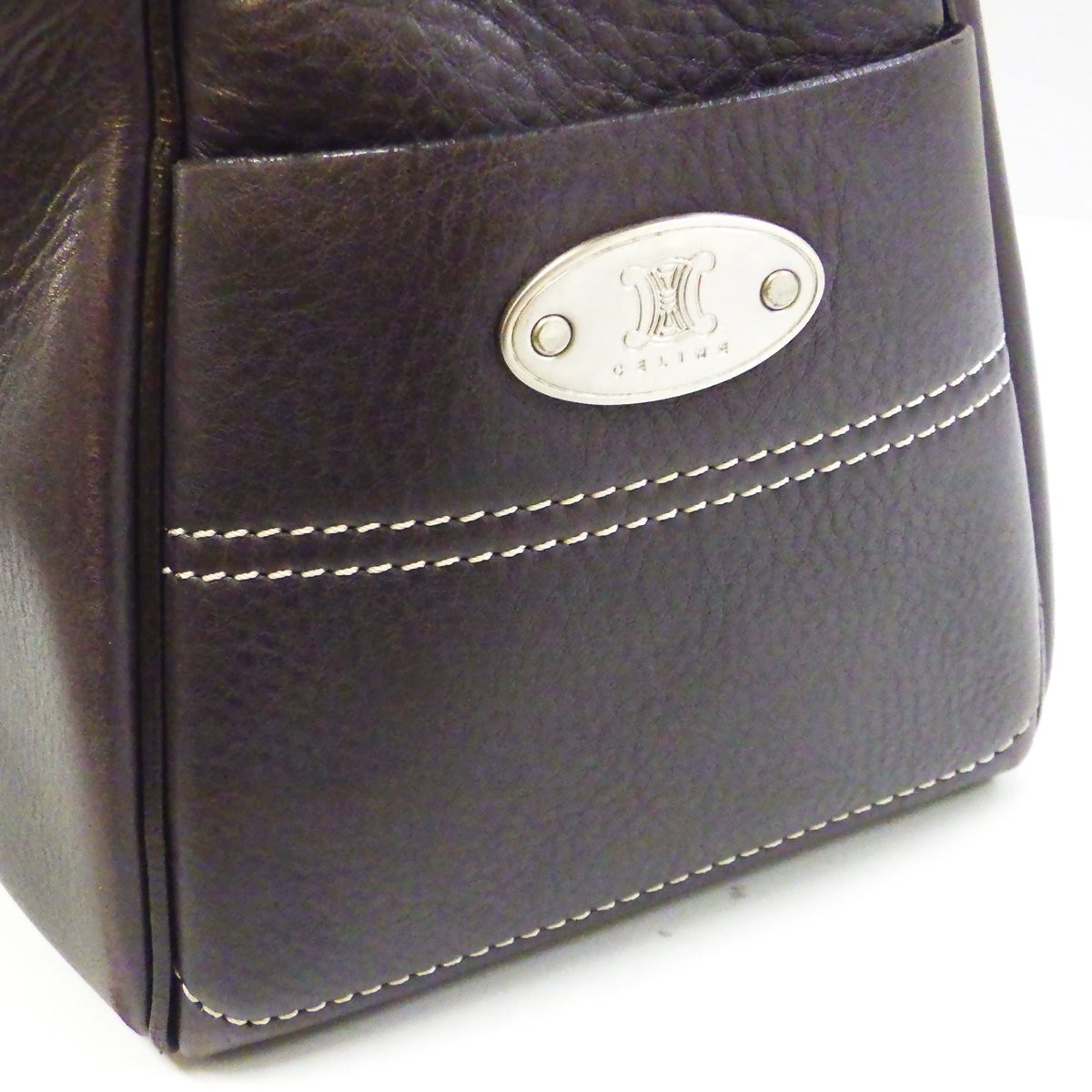 CELINE Hand Tote bag Boogie Bag Dark Brown Leather Authentic excellent F/S