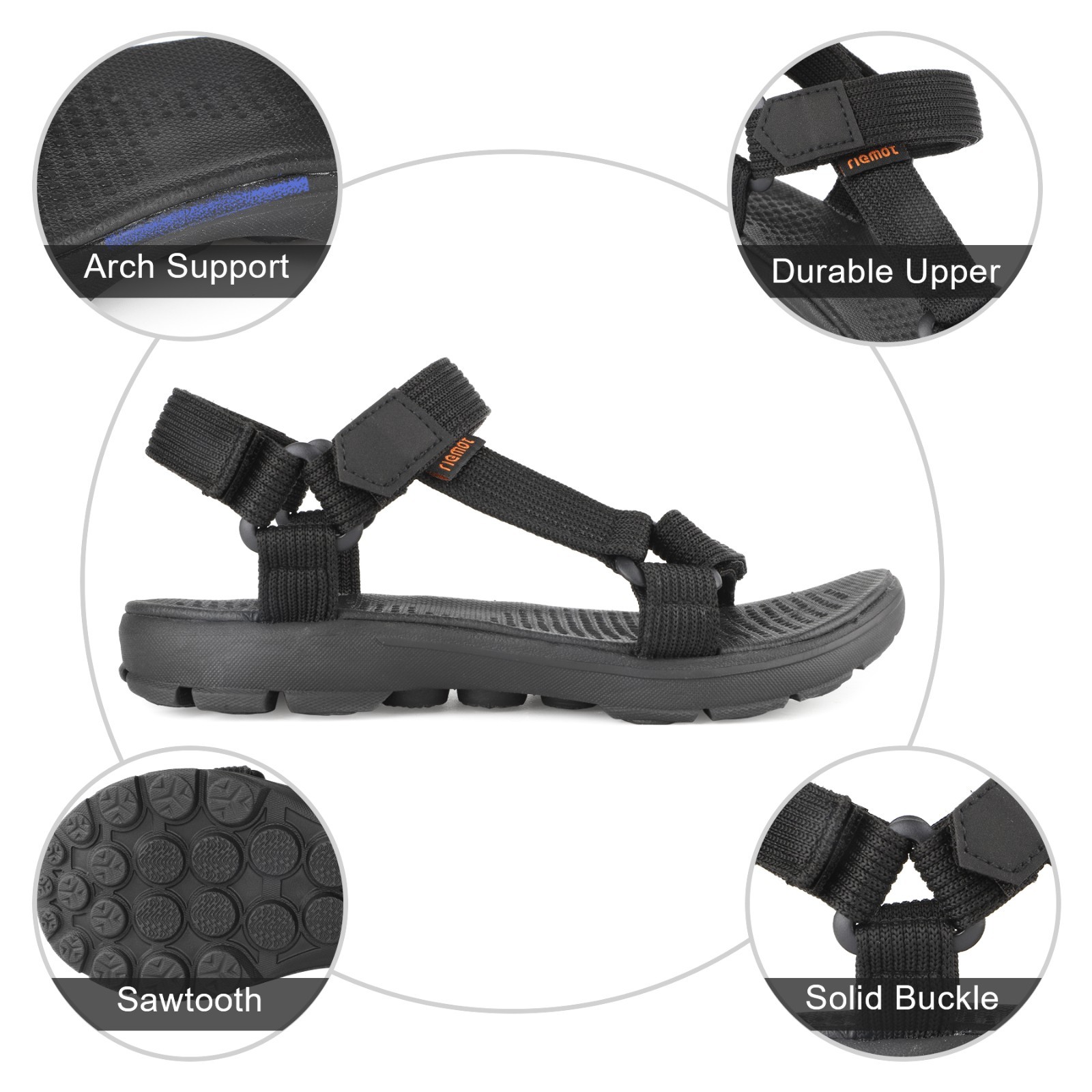 riemot Men’s Sport Hiking Sandals Arch Support Beach Water Sandal Outdoor Summer