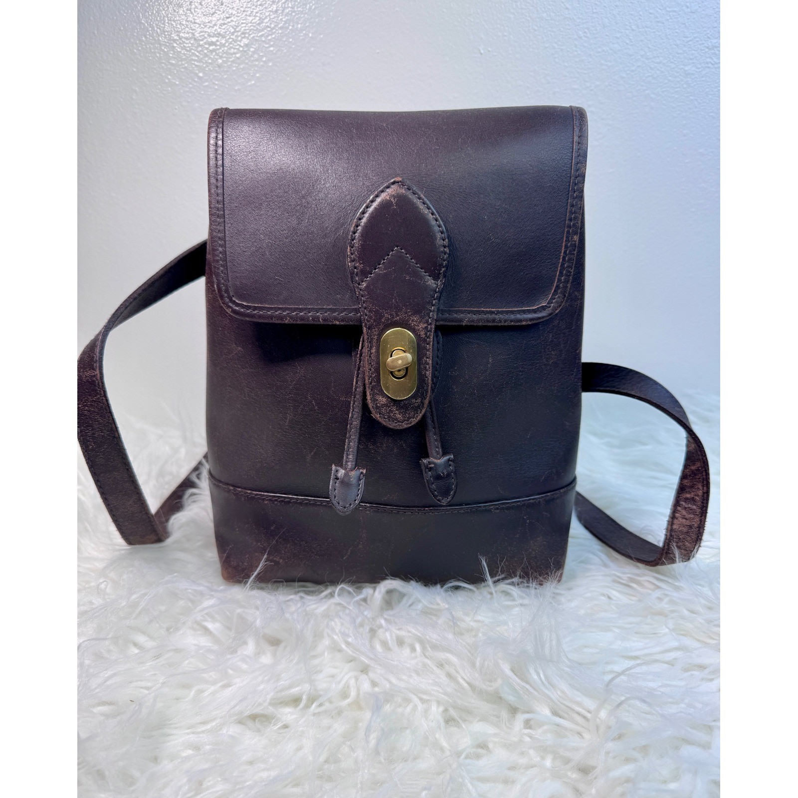 Vintage Croft & Barrow Leather Backpack Dark Brown Chocolate Turn Lock Flap