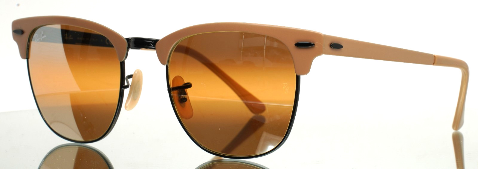 RAY BAN RB3716 9157/AG Clubmaster Metal Beige Black Mirror Sunglasses 51-21-145