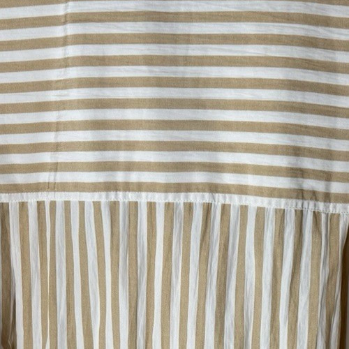 Vince. Popover Blouse Size Large Tunic Top 3/4 Sleeves V-Neck Tan White Stripes