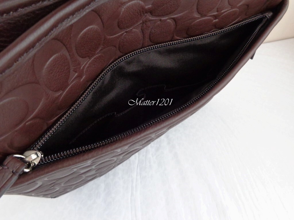 Coach NWT F71212 Heritage Web Leather Embossed C Zip Top Bag Brown