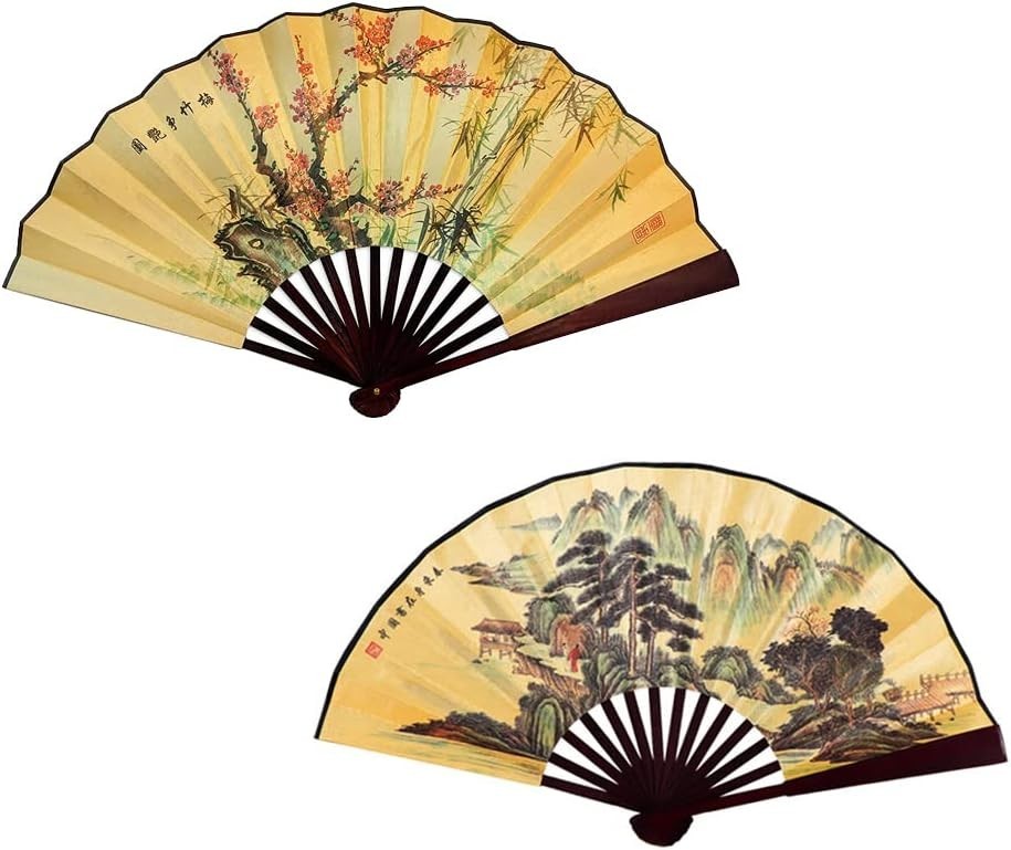 Folding Hand Fan,13 inch Bamboo Fabric Large Hand Fans with Chinese Tradition…