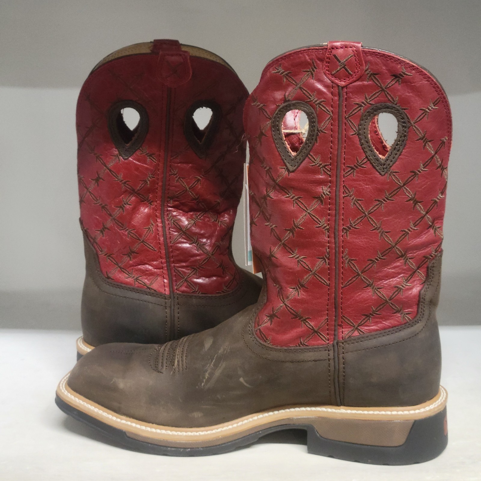 Twisted X 12″ Alloy Toe Boot Brown/Flash Red Mens Size 13D