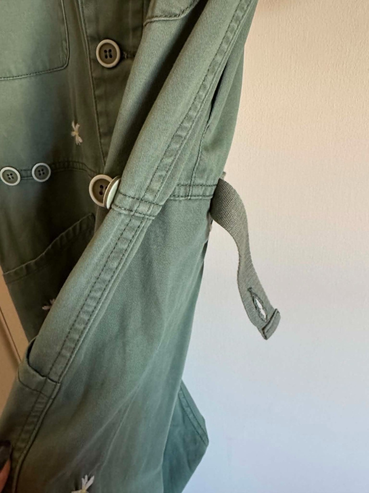NWOT Grover Twill Flower Embroidered Button-Front Utility Jumpsuit Size XS