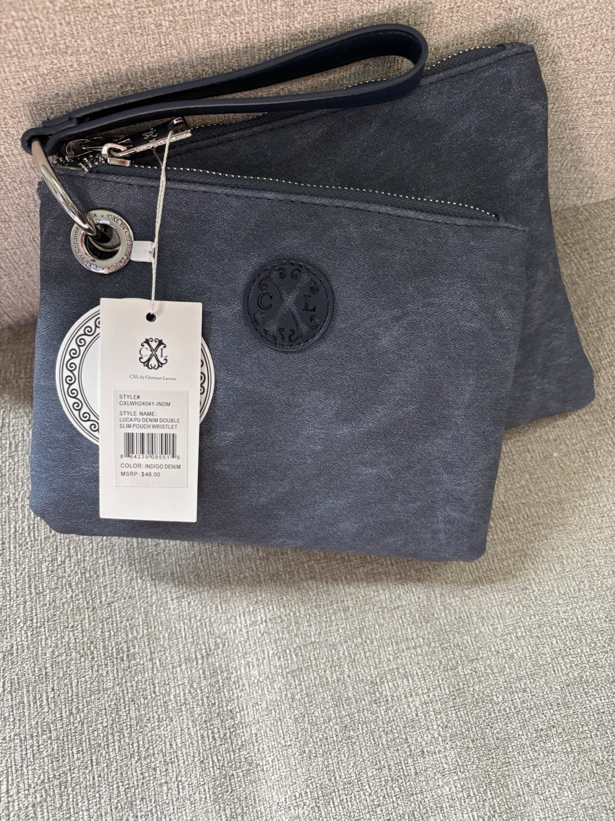 CXL by Christian Lacroix Luca Small Wristlet Pouch Zip Wrist Strap Indigo