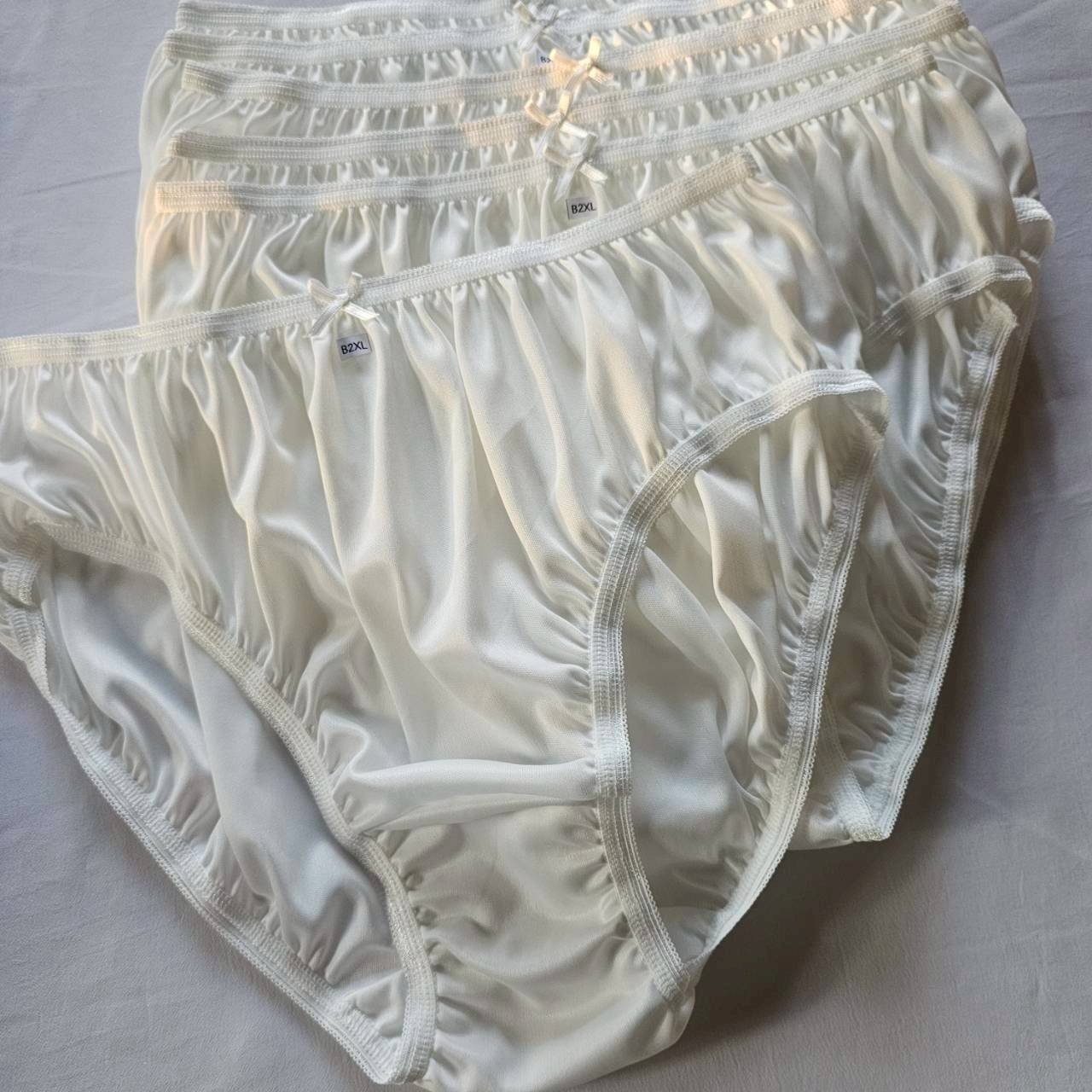 6 Plus Underwear Mid-Waist Panties Women Mens Briefs Nylon Silky Soft 2XL/White