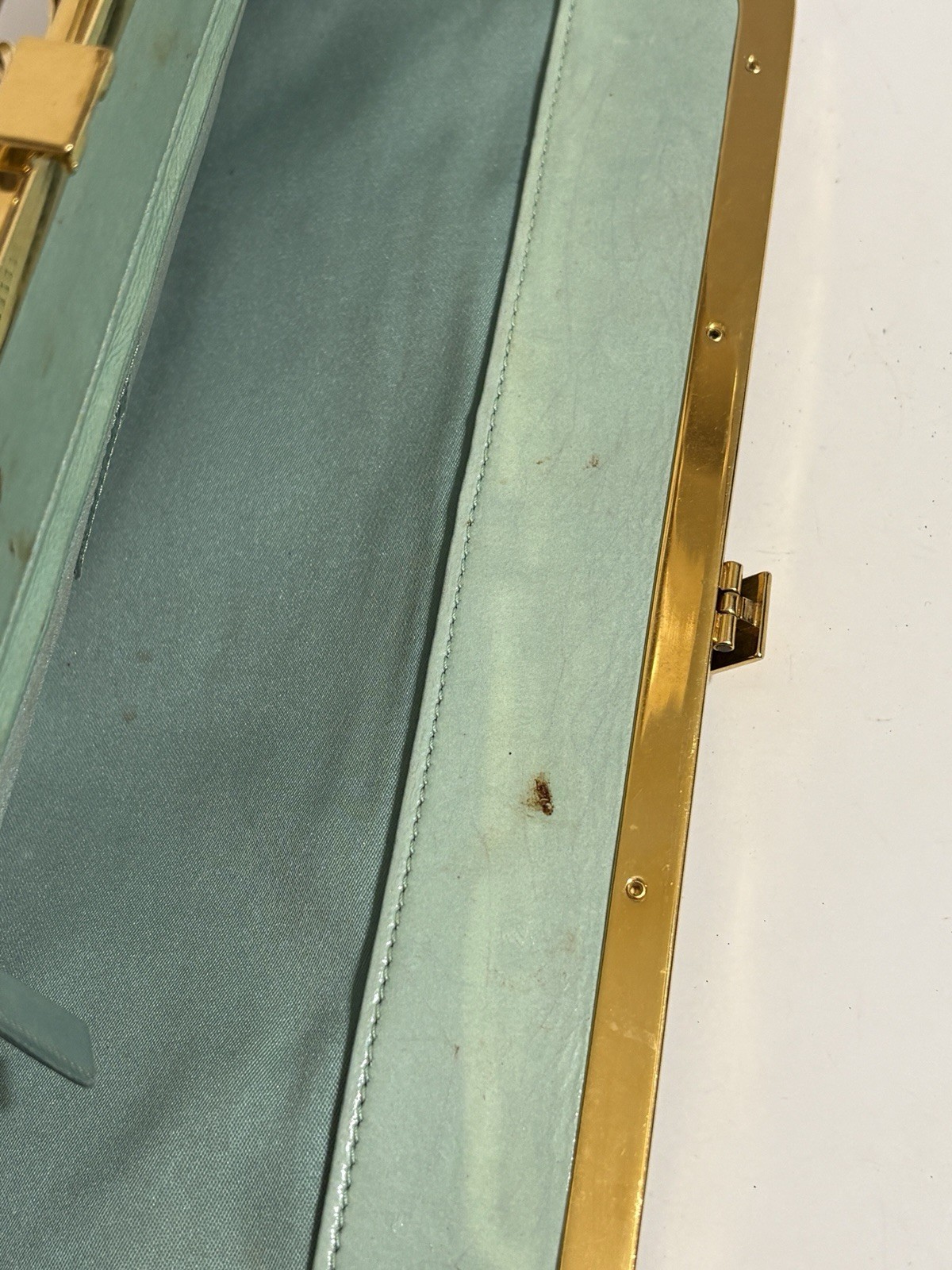 Vtg Gianni Versace Green Lizard Leather Gold Chain Strap Shoulder Bag