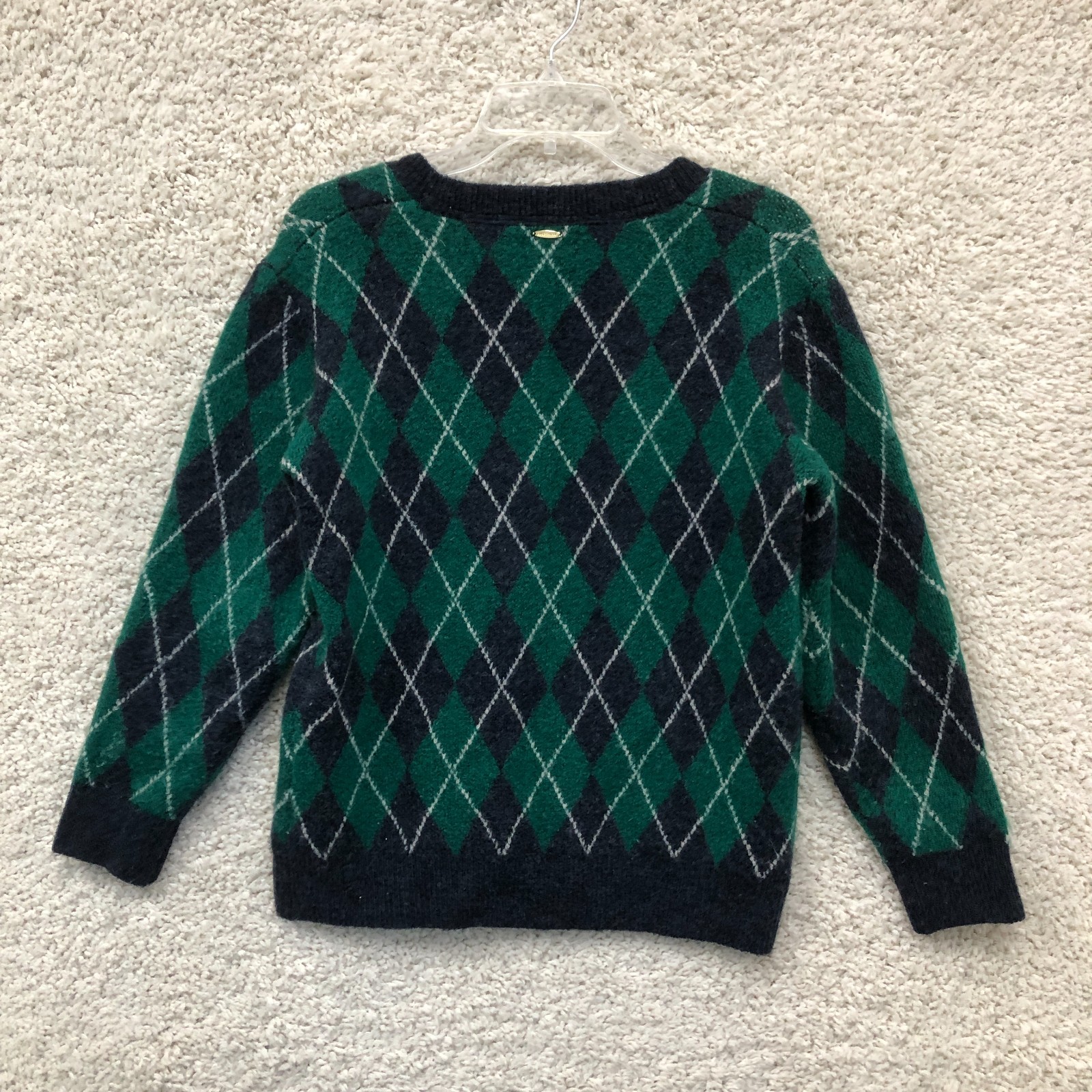 Quebramar Sweater Medium Adult Green Mohair Wool Argyle Diamond V Neck Womens M