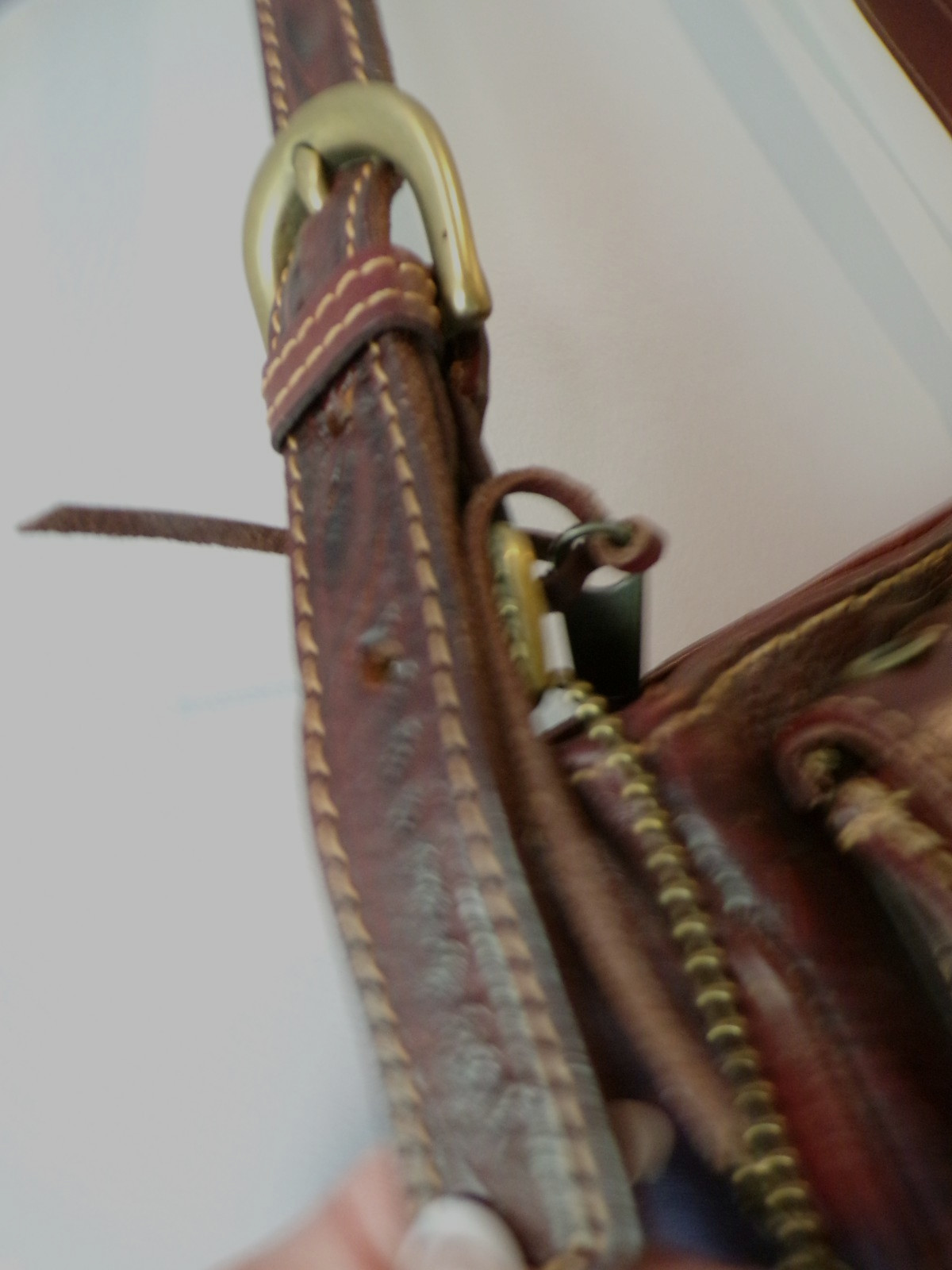 American West Hand Tooled Design Leather Handbag, Deep Red