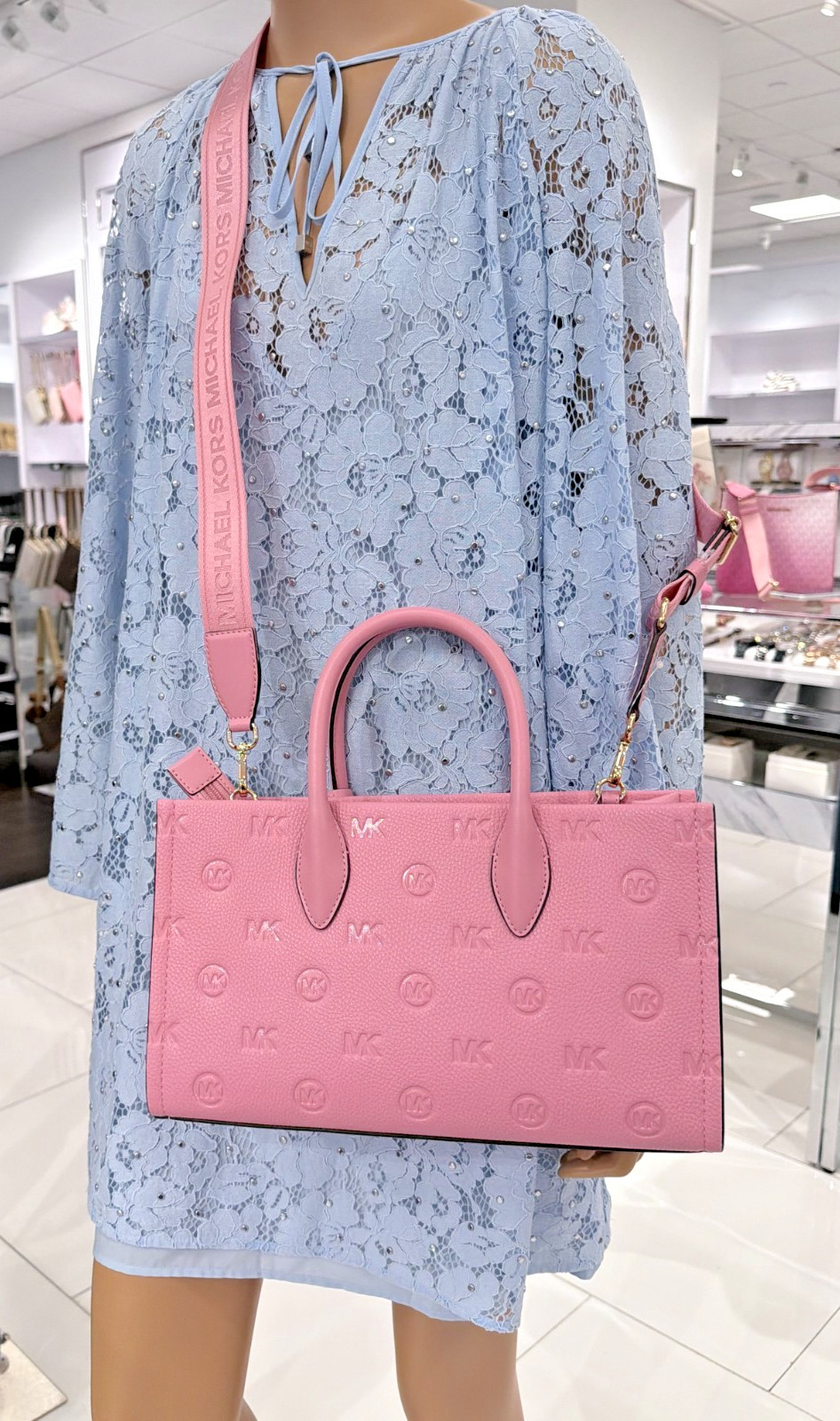 Michael Kors Mirella Medium Top Zip Satchel Powder Pink Carnation