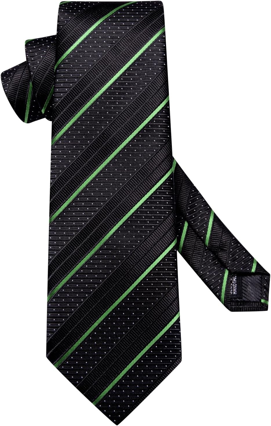 Hi-Tie Silk Ties for Men Plaid Paisley Striped Necktie Pocket Black Green