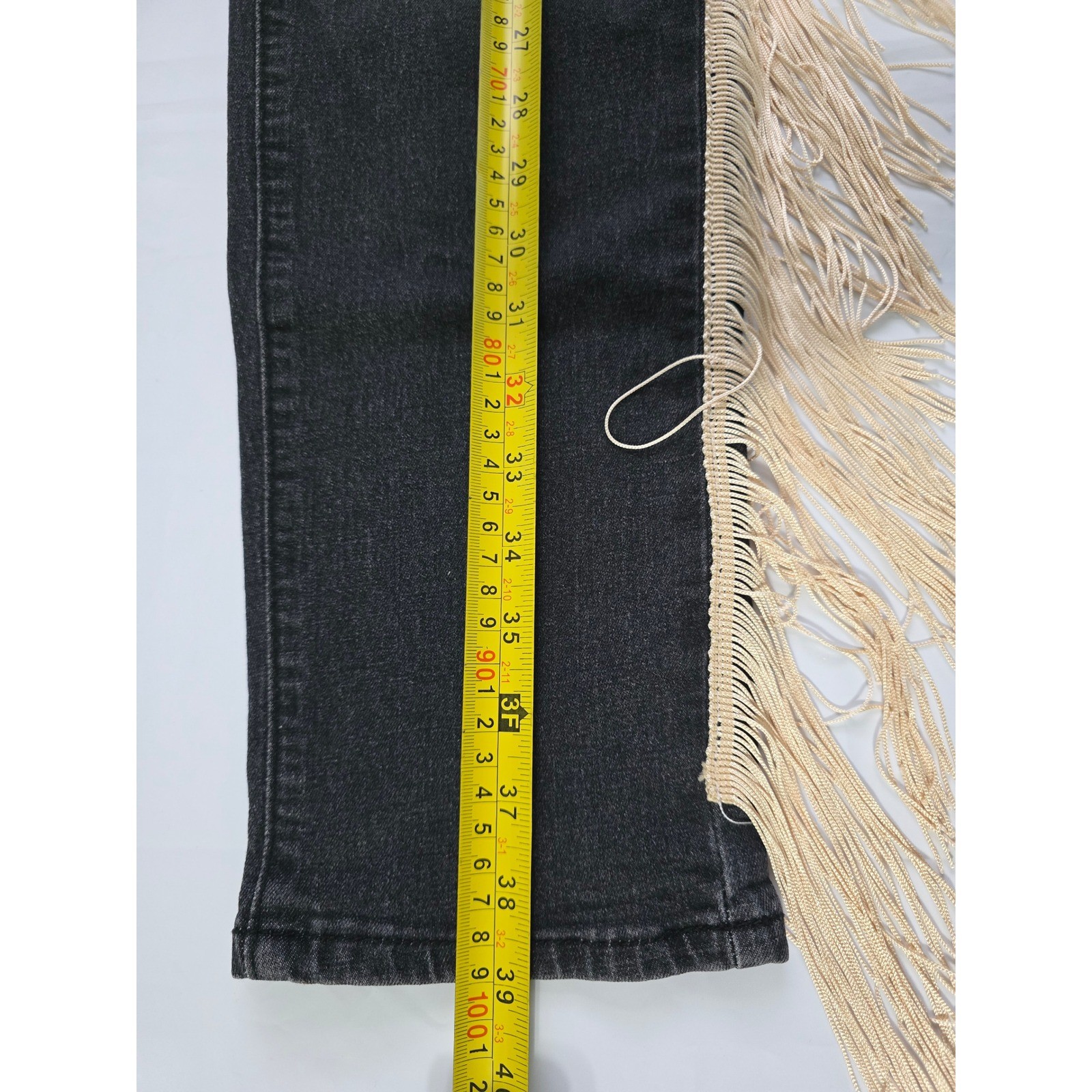 Shein Distressed Fringe Side Trim Jeans Black High Waisted Boho Ripped Denim M