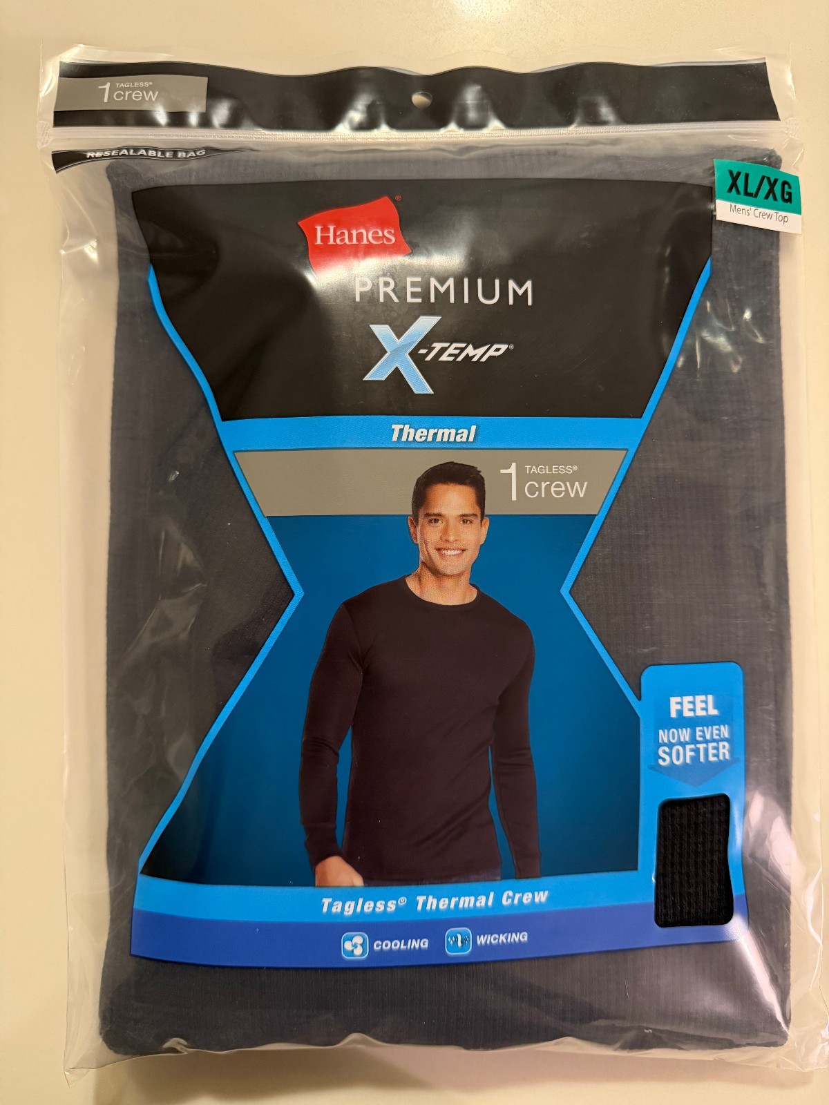 Hanes Men’s X-Temp Waffle Long Sleeve Crew Thermal Top – Black