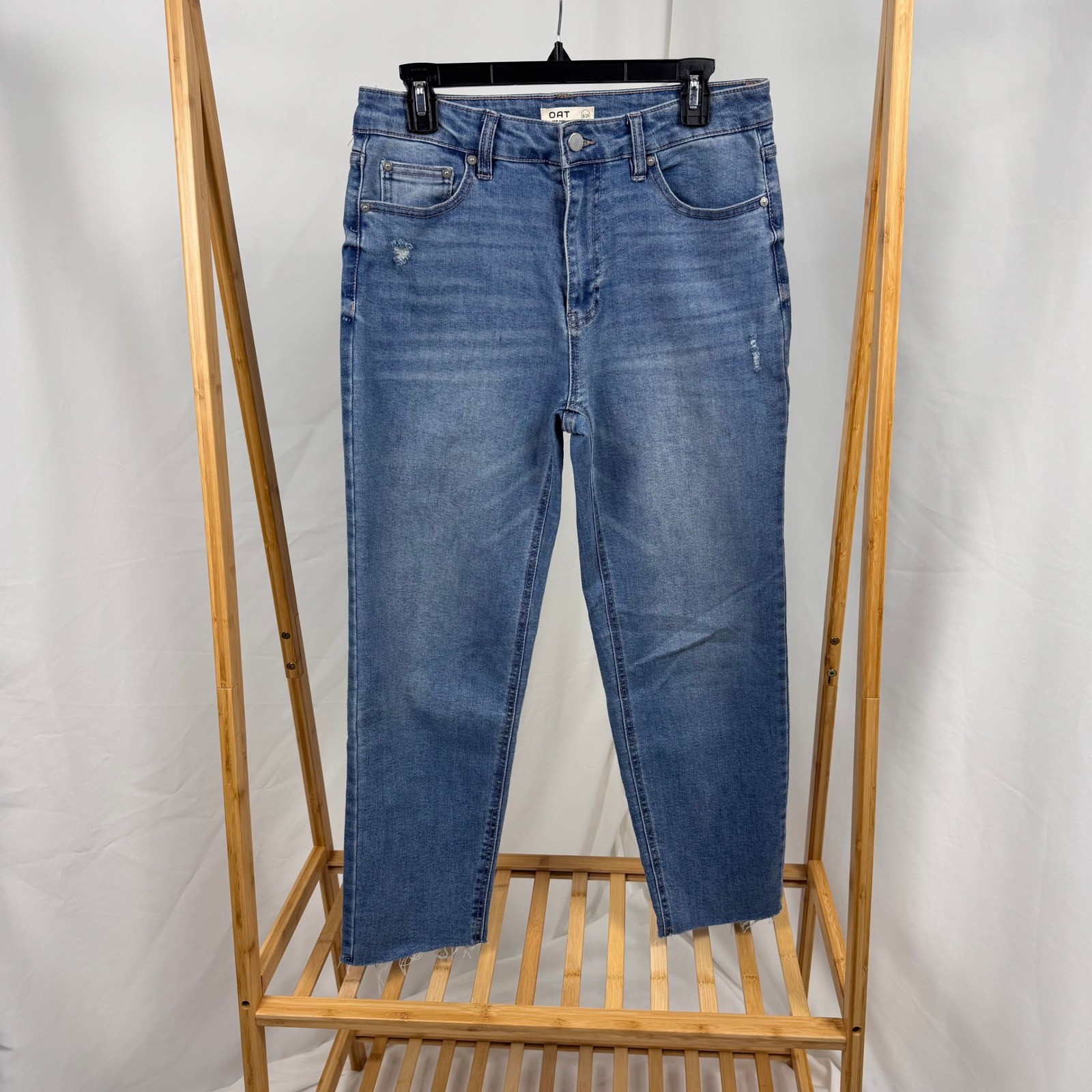 OAT New York Jeans Women 8/29 Blue Straight Leg Raw Hem Distressed