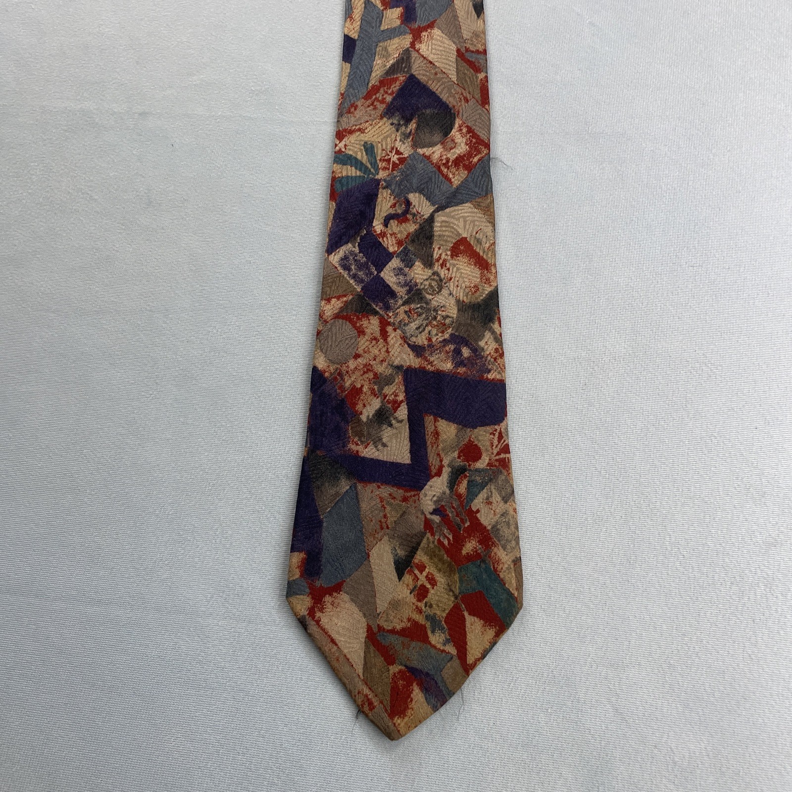 Rubinacci Silk Neck Tie MCM Mod Abstract Art Splat Brown Red Blue vtg 4×59 Wear