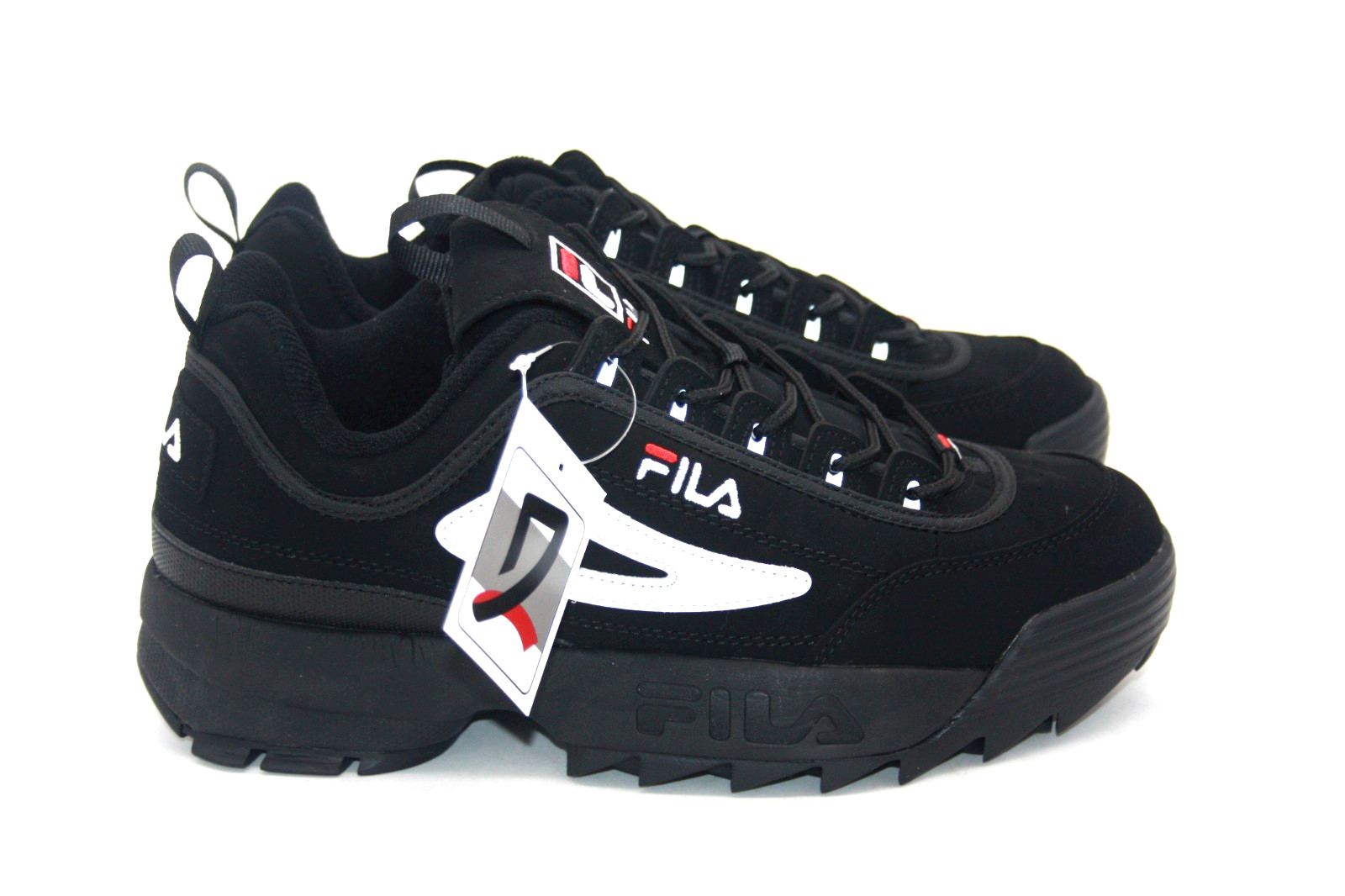 FILA DISRUPTOR II MENS SNEAKER BLACK/WHITE/RED FW01653-018 FASHION SHOE