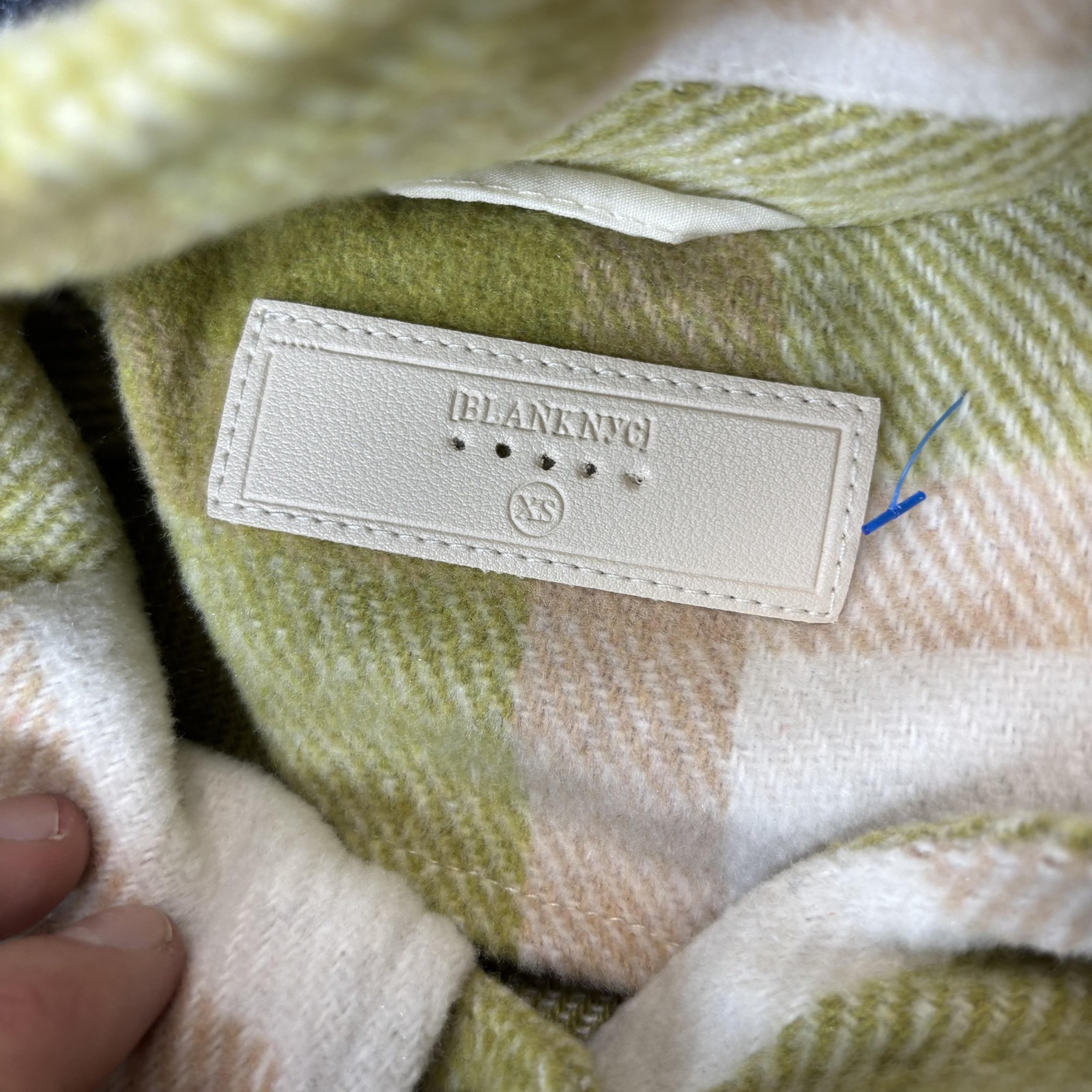 BLANKNYC Jacket Womens XS Green White Plaid Shacket Button Pockets Oversized