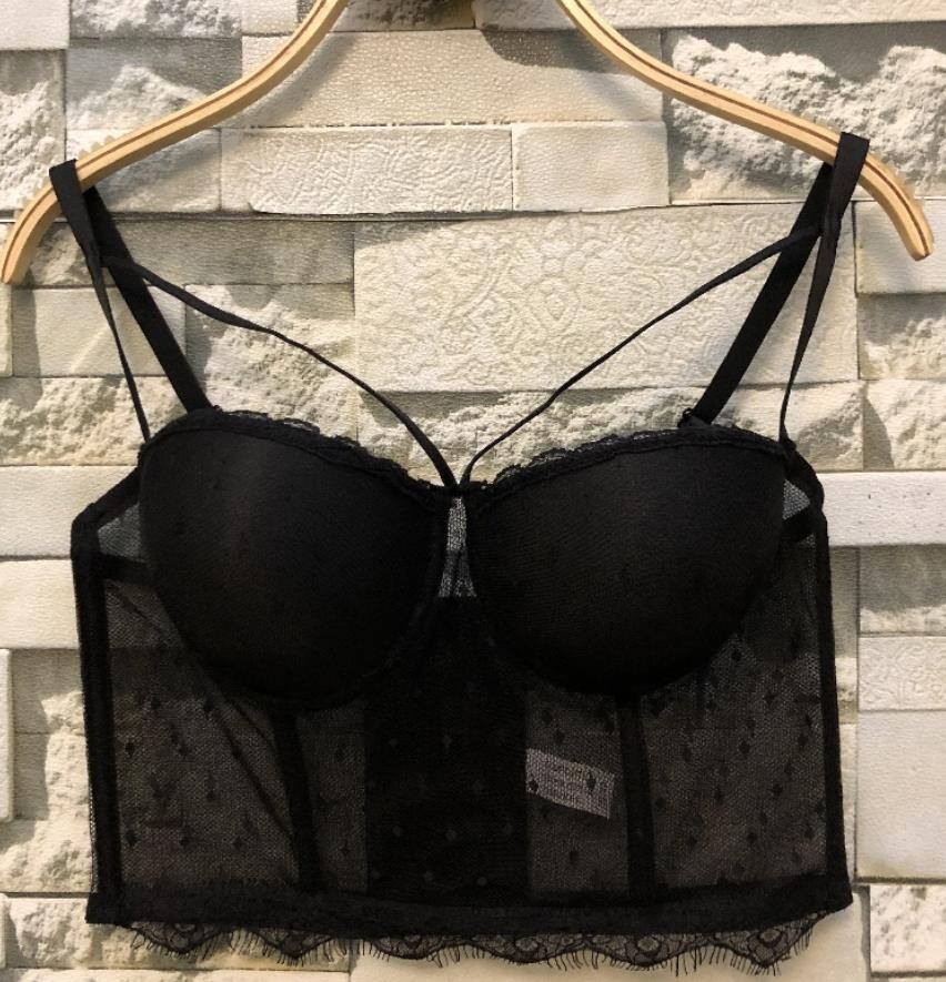 Sexy Mesh Lace Bustier Crop Top Women’s Bow Nightclub Festival Party Corset