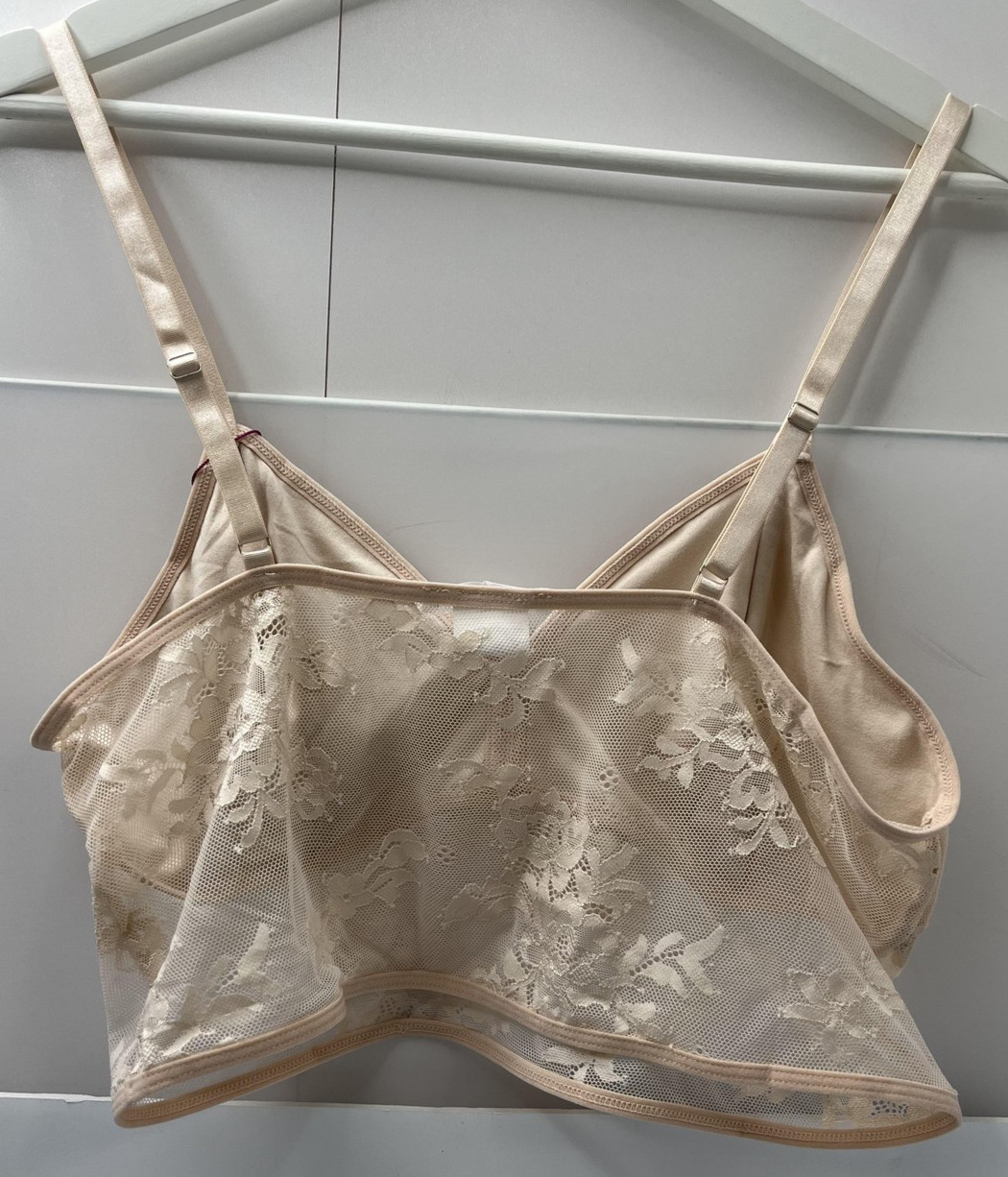 Avidlove Bra Womens XL Beige Lace Bralette Sheer Stretch Wireless Unlined
