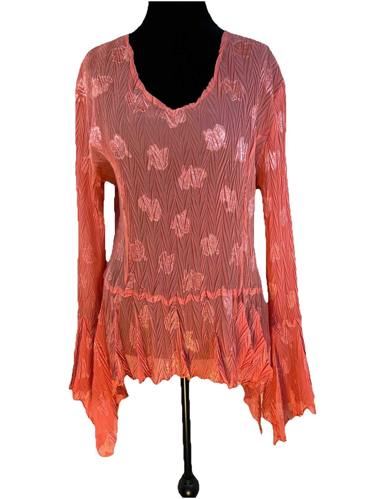 Dress-U by Sharon Coral Crinkle Embroidered Top Size M Fairy Mermaid Whimsigoth