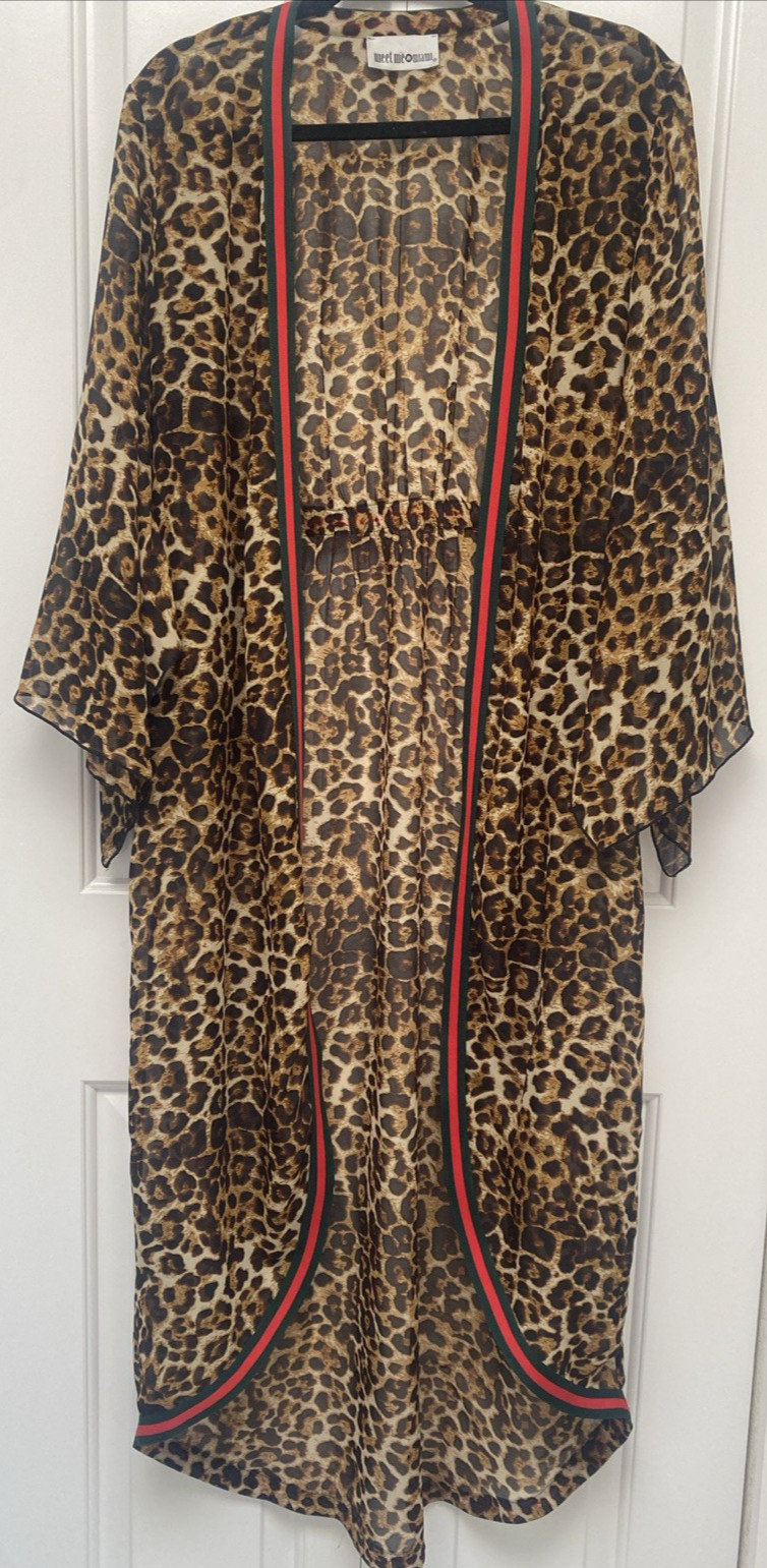 Meet Me In Miami Designer Inspired Leopard Print Kimono Duster Swim One Size