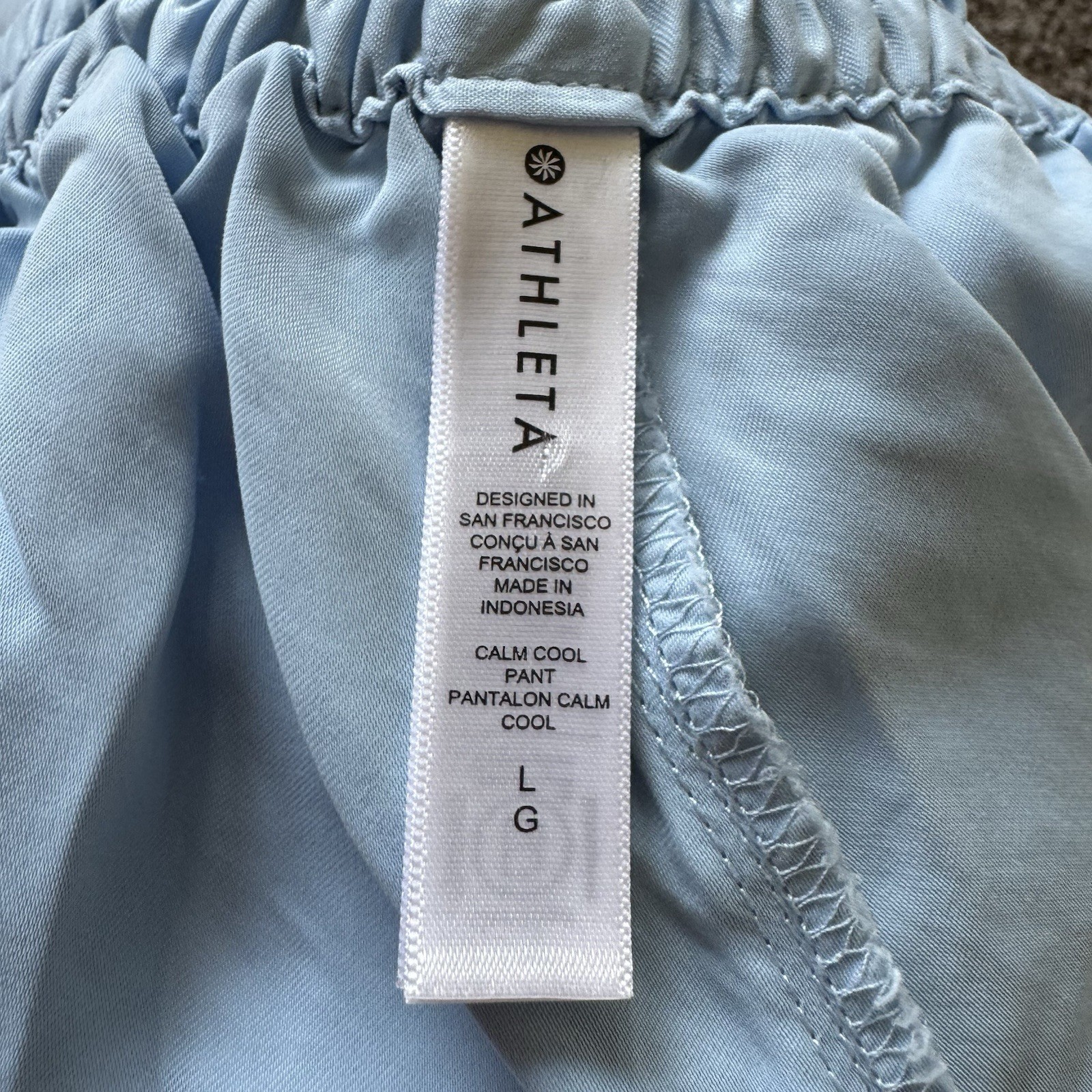 Athleta Calm Cool Wide Leg Lounge Pants Womens L Light Blue Comfort Elastic Wais