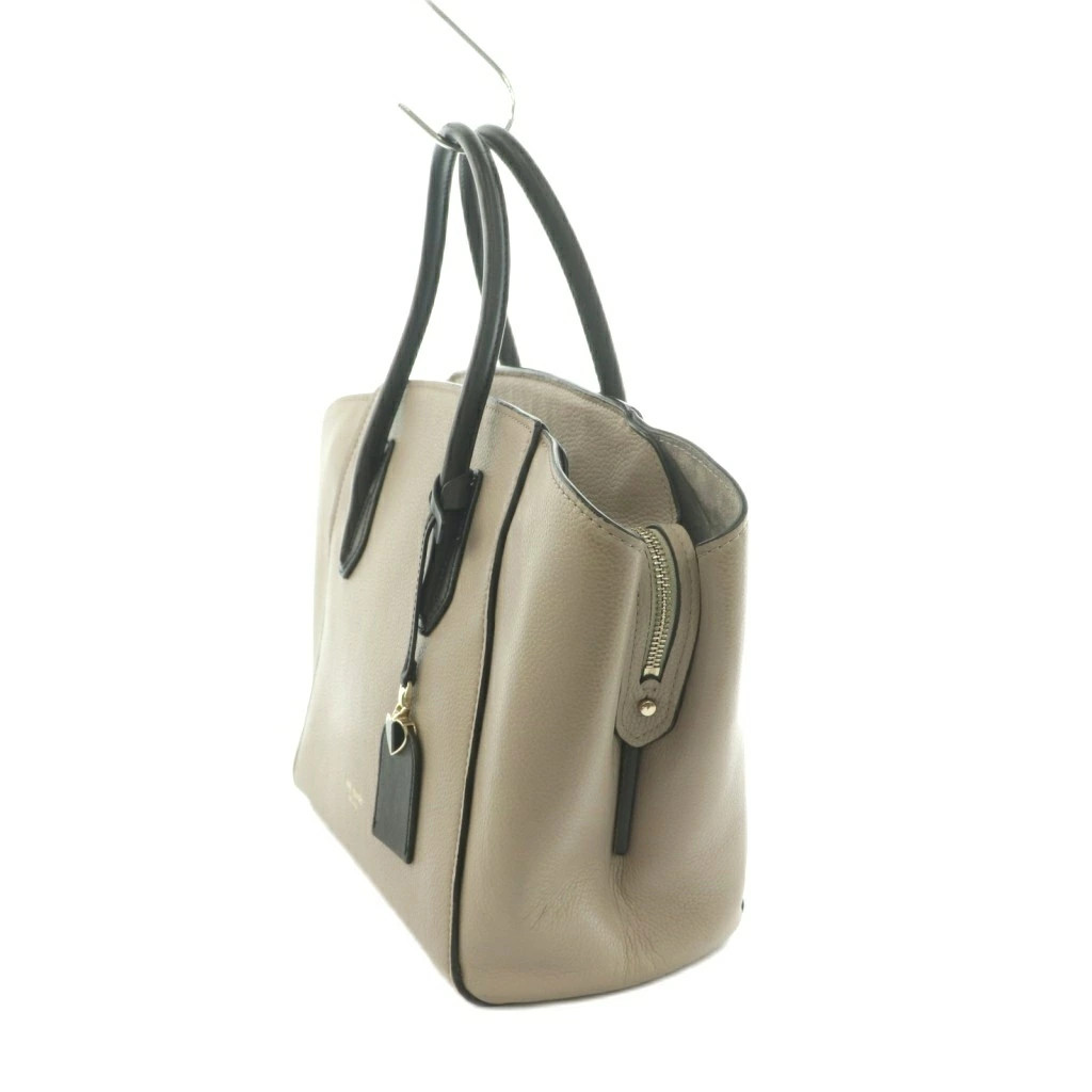 Used Kate Spade Grace Medium Satchel Handbag Leather Two Tone Color Greige Black