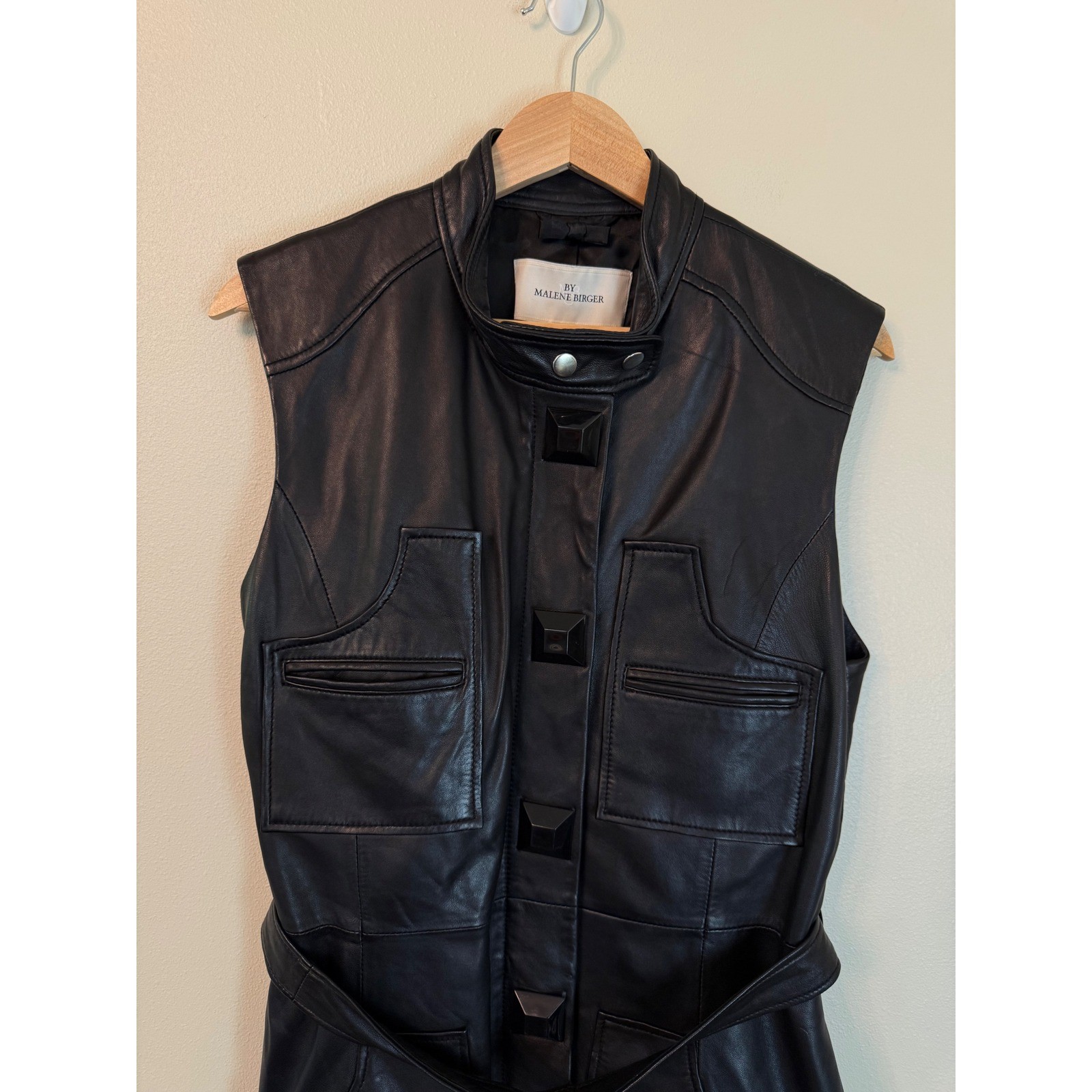 Malene Birger Petricana Nappa Leather Belted Long Vest Size 12