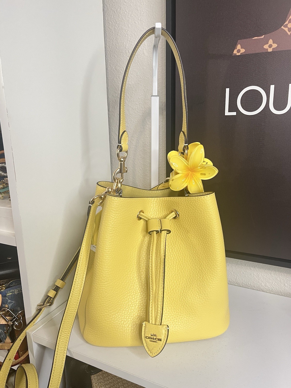 Rare Coach Yellow Pebbled Leather Bucket Bag with Detachable Strap, Hangtag incl