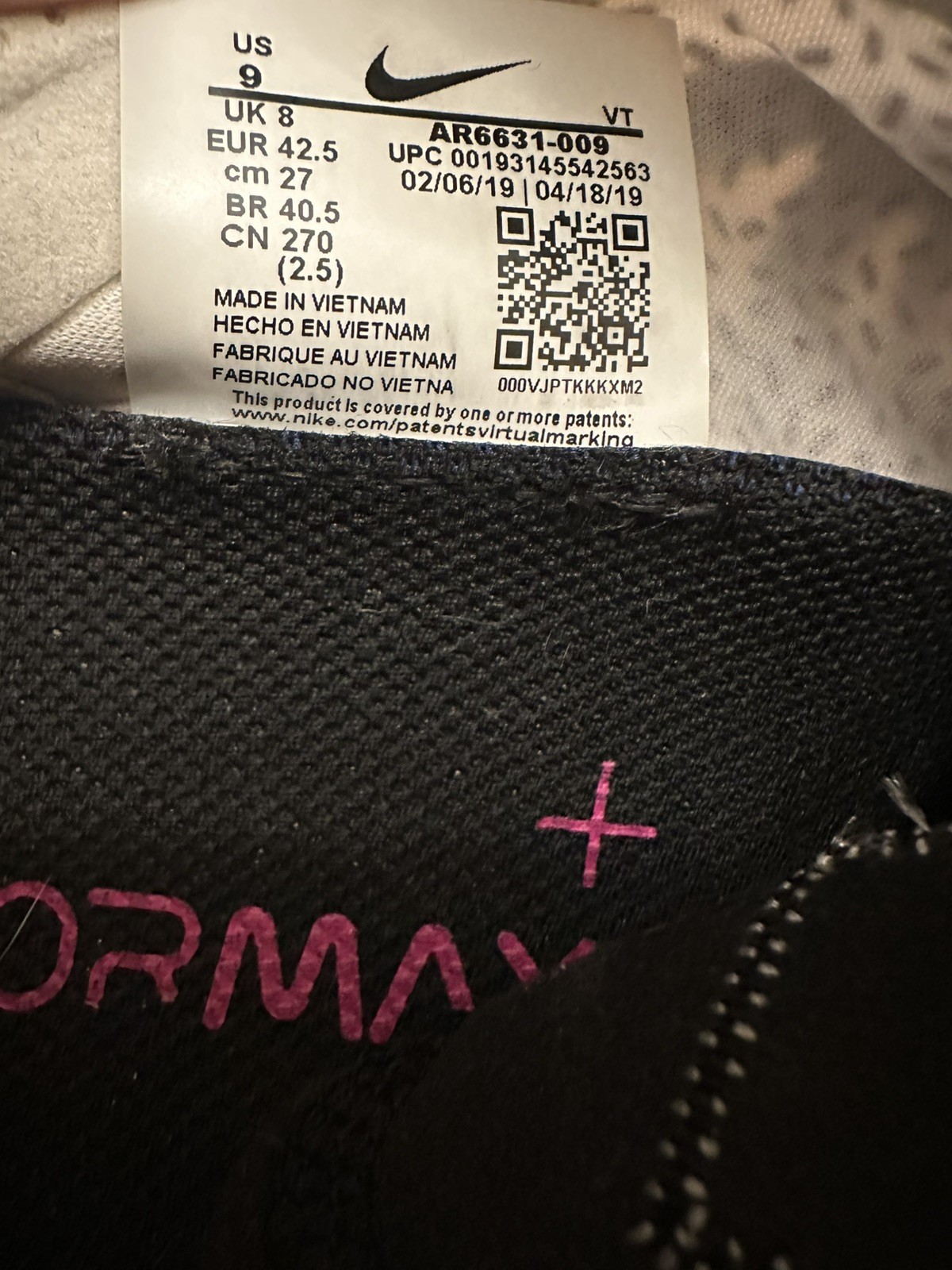 Nike Air AR6631-009 VaporMax 2019 Sneakers Shoe’s Men’s Size 9 Women’s 10.5
