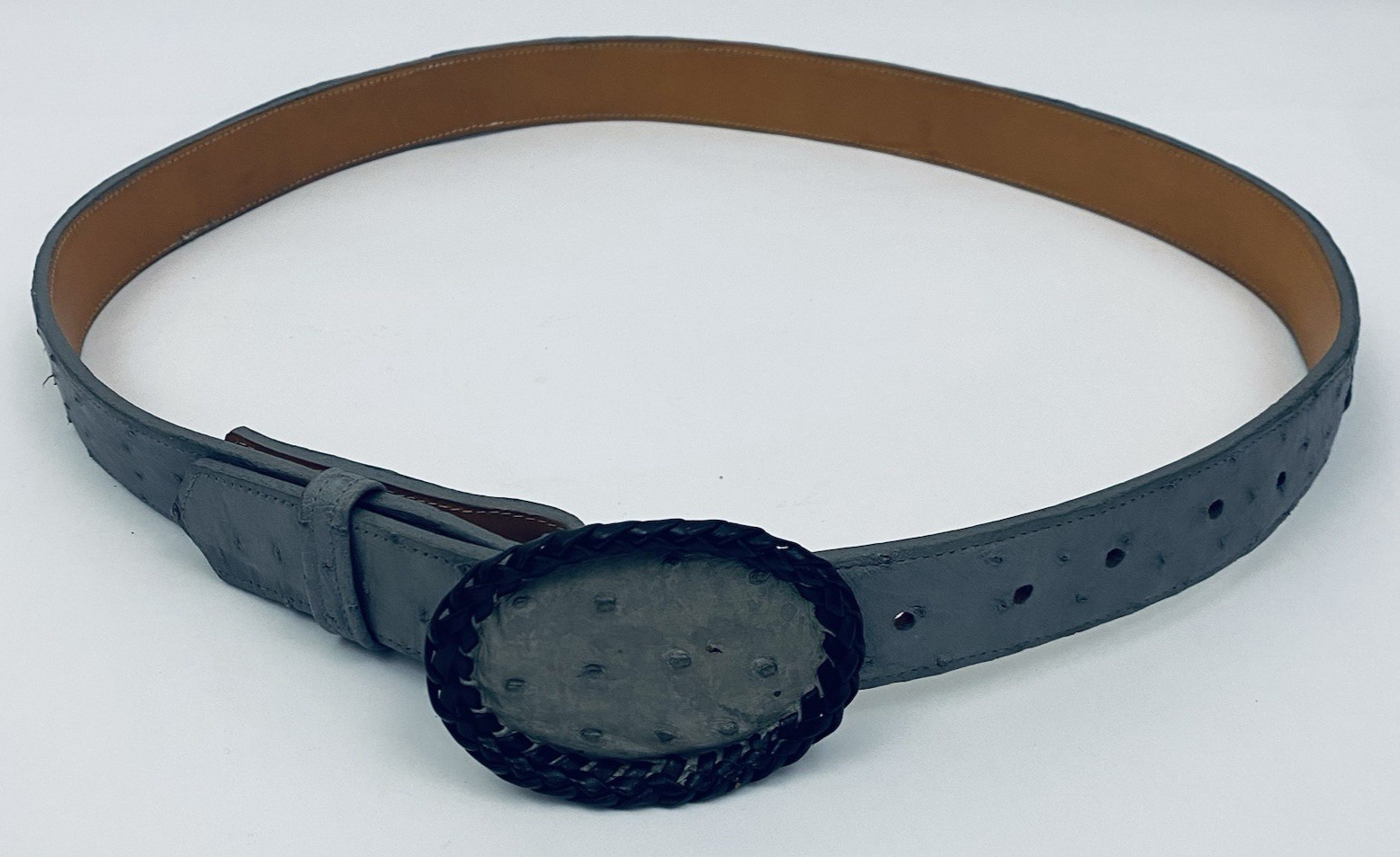 Womens Size XL 40″ Faux Ostrich Skin Belt Gray (35.5″ – 42″) 1.25″ wide