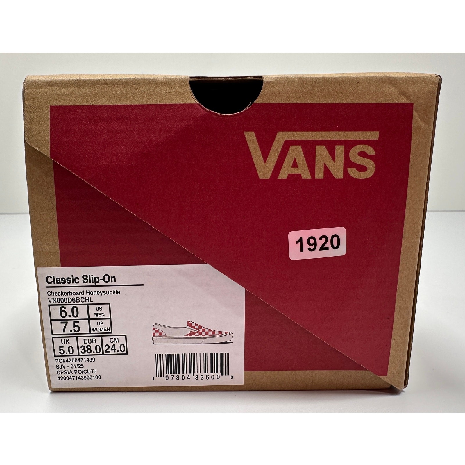 VANS Classic Slip-On Shoes Checkerboard Honeysuckle Size M6 W7.5 NIB #01S