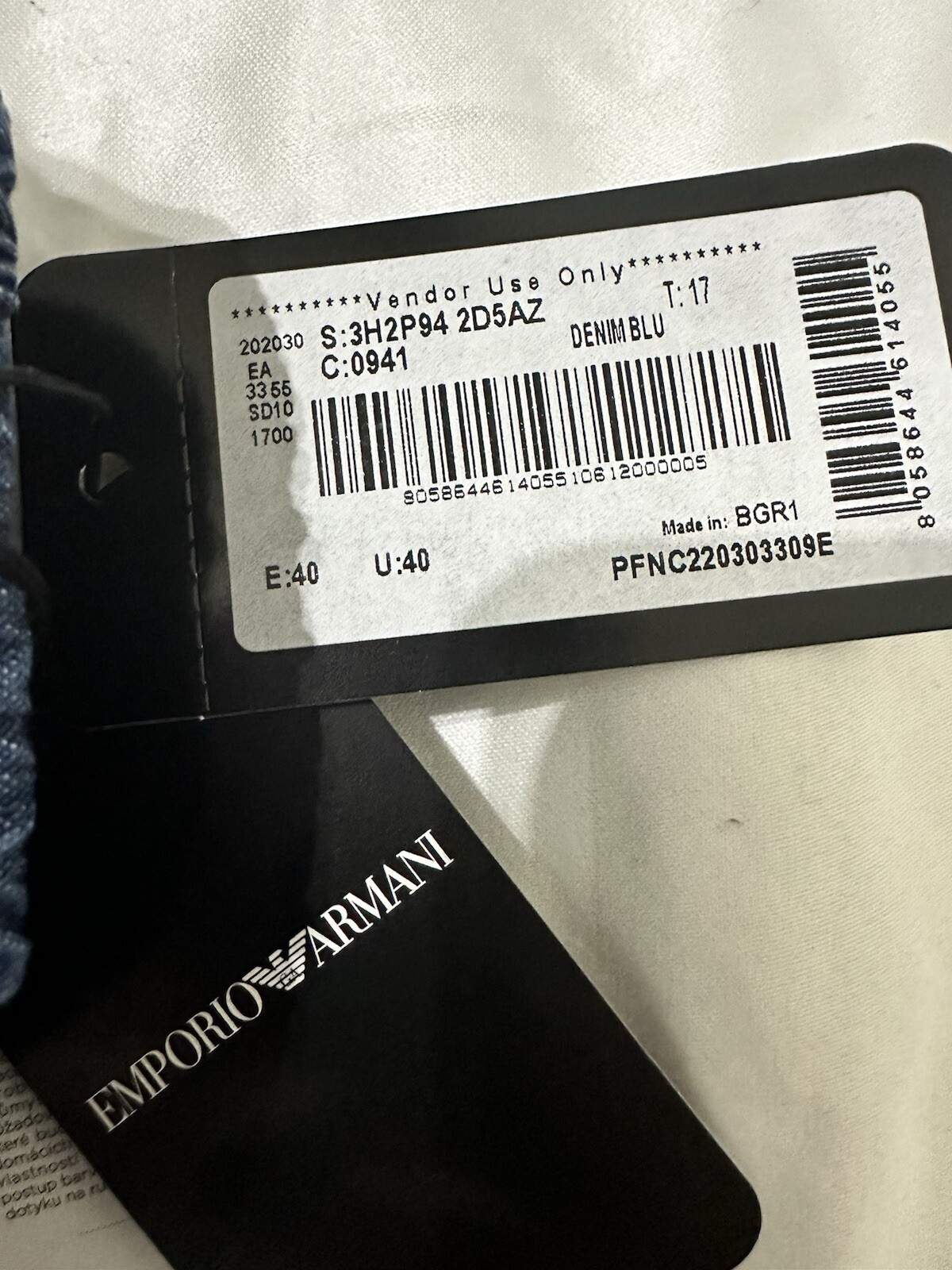 Emporio Armani Tailored Chambray Denim Straight Leg Pleated Trousers Uk 8 IT 40